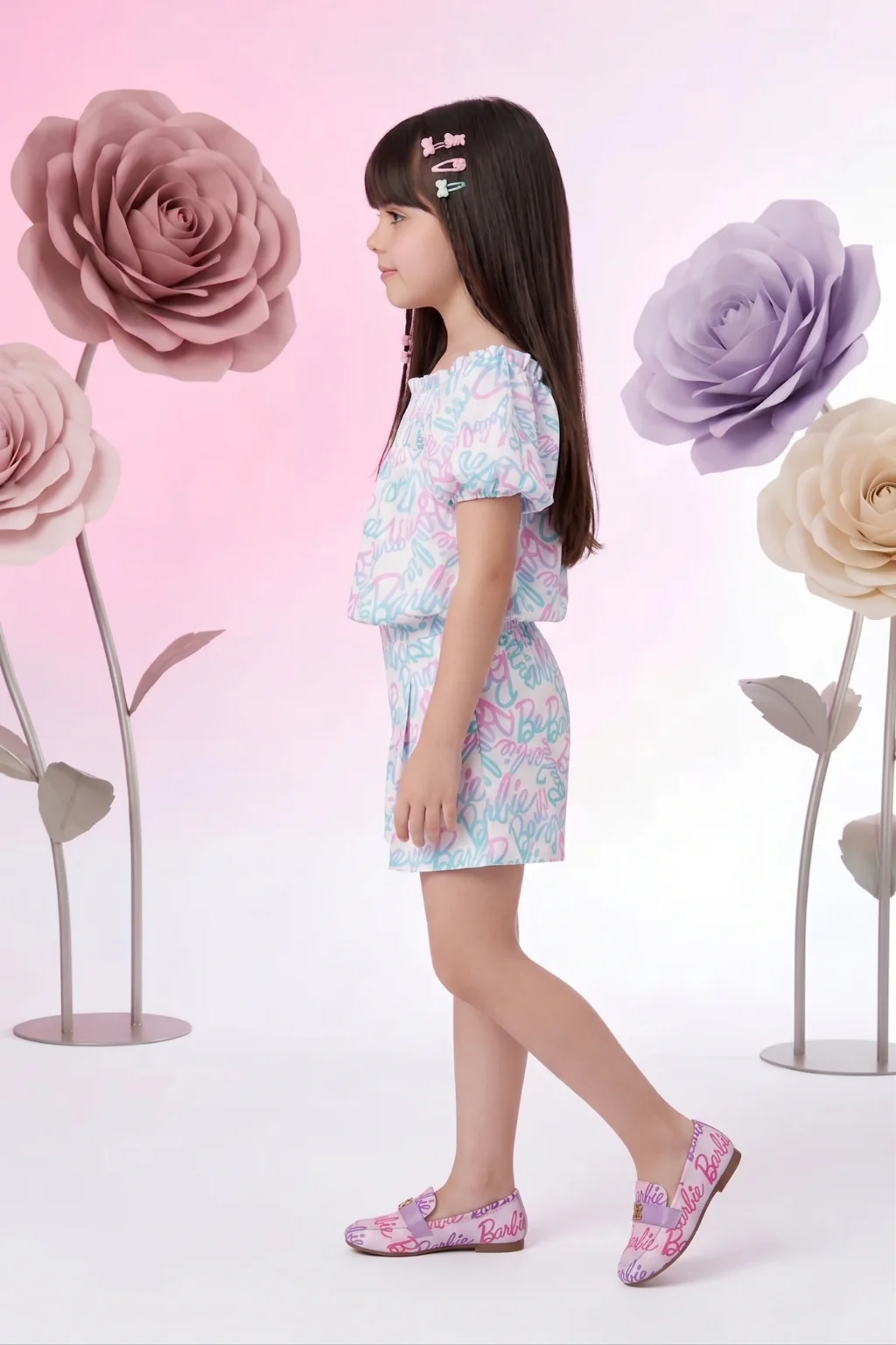 Barbie Pastel Print Puff-Sleeve Co-ord Set BASET411 - Image 4