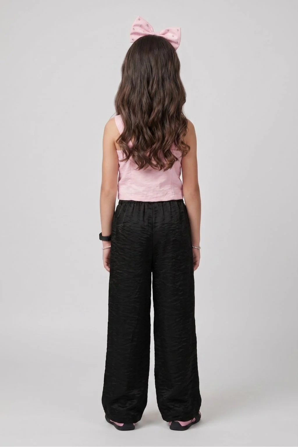 Barbie Pink Bow Top with Black Wide-Leg Pants Co-ord Set BASET496 - Image 2