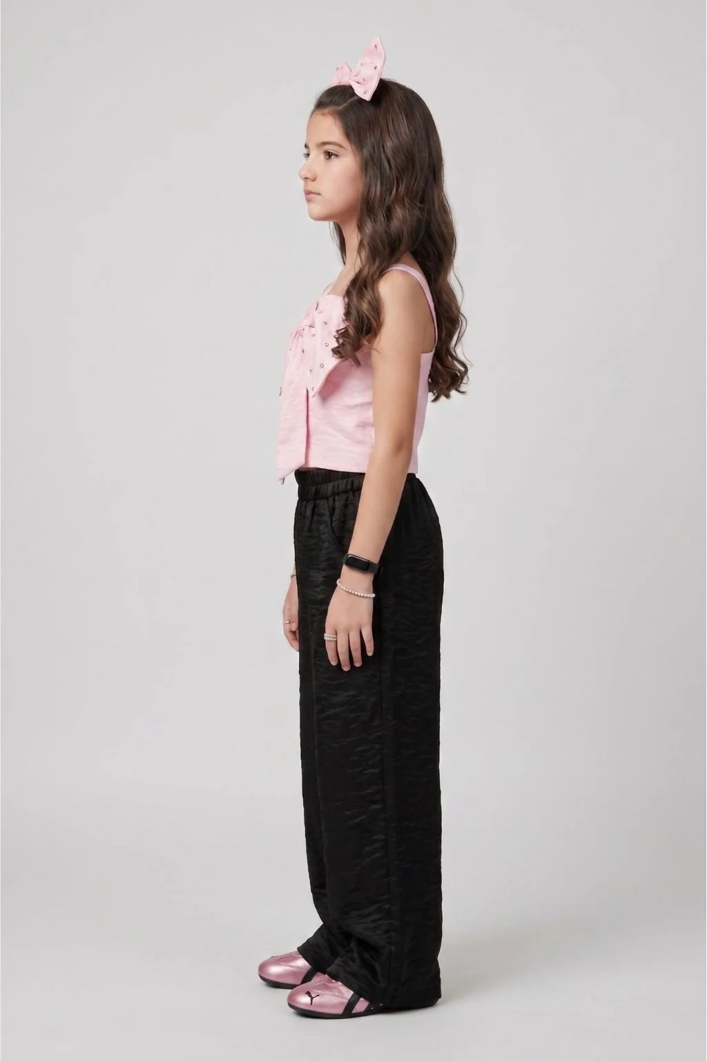 Barbie Pink Bow Top with Black Wide-Leg Pants Co-ord Set BASET496 - Image 4