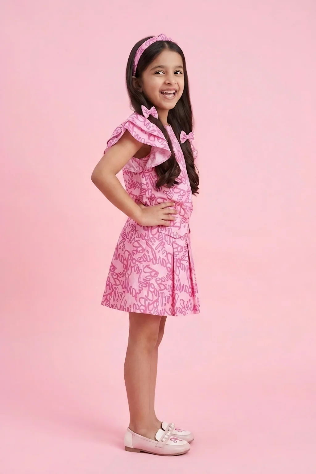 Barbie Pink Flutter-Sleeve Dress BASET380 - Image 4