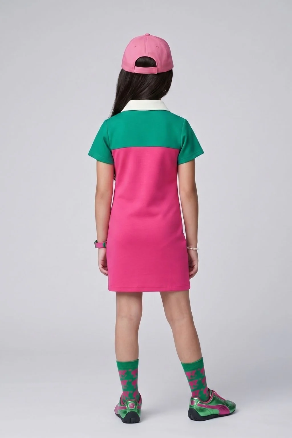 Barbie Pink & Green Polo Collar Bodycon Mini Dress BAM1266 - Image 2