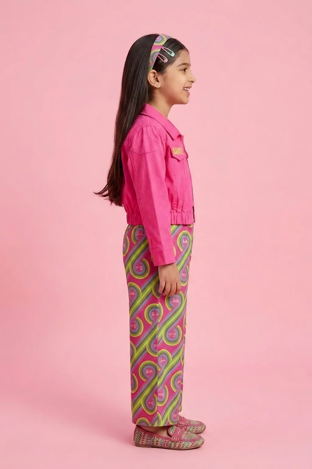 Barbie Pink Printed Cotton Casual Co Ord Set BASET352 - Image 3