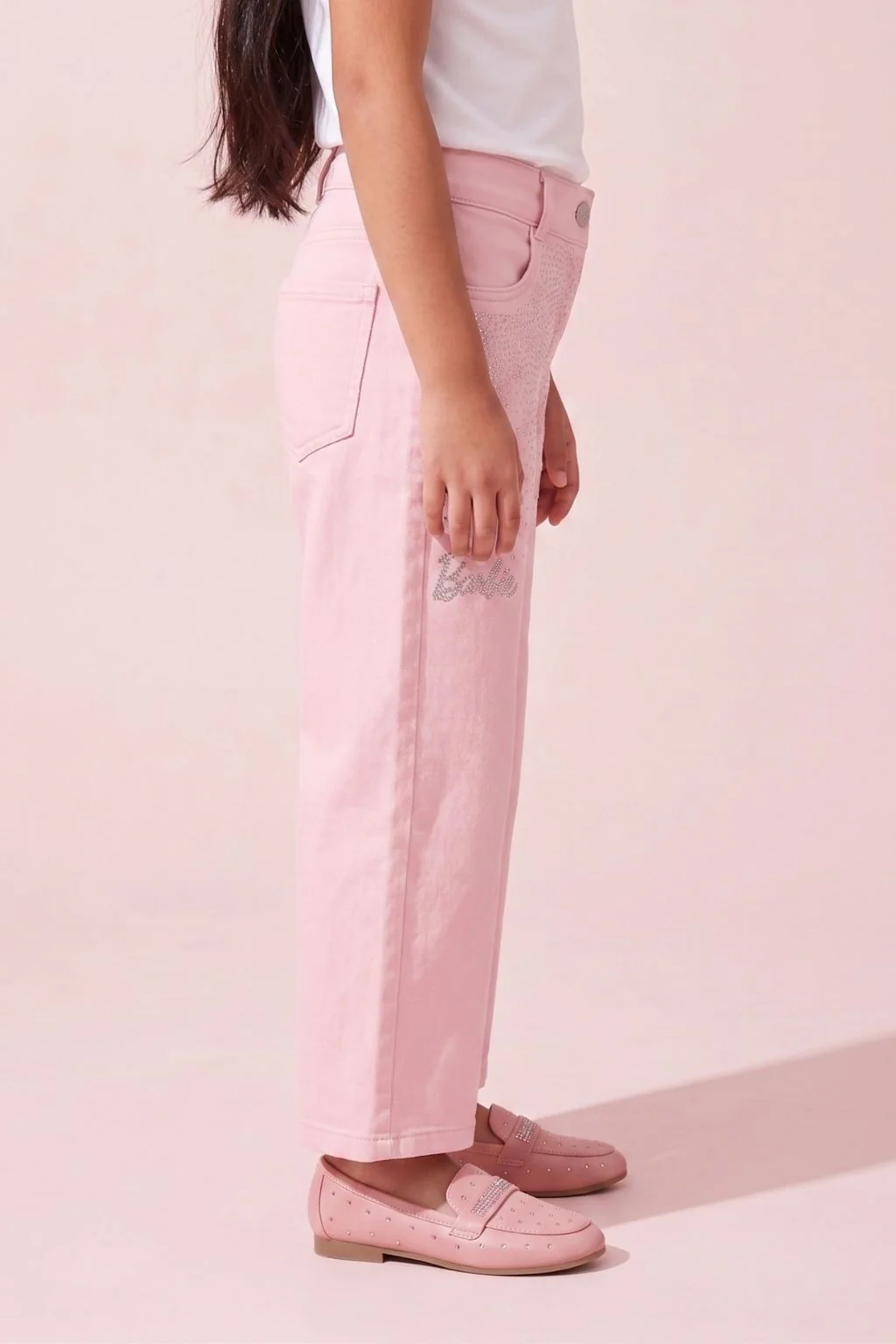 Barbie Pink Rhinestone Embellished Wide Leg Jeans BAP647 - Image 4