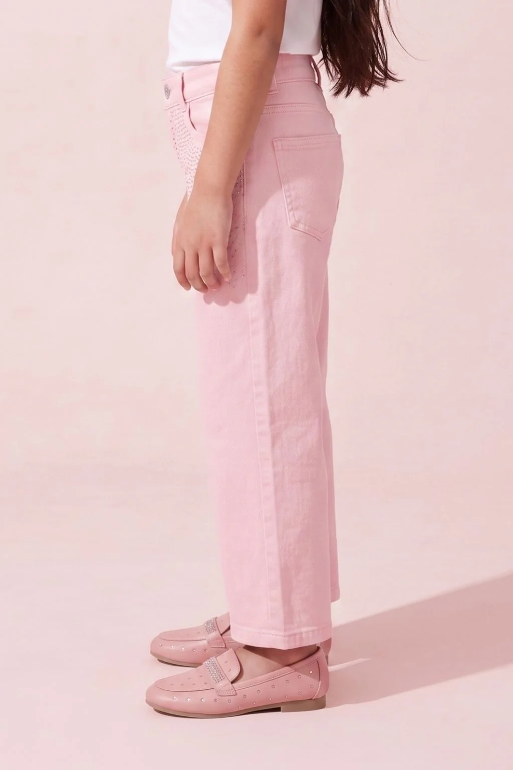 Barbie Pink Rhinestone Embellished Wide Leg Jeans BAP647 - Image 5