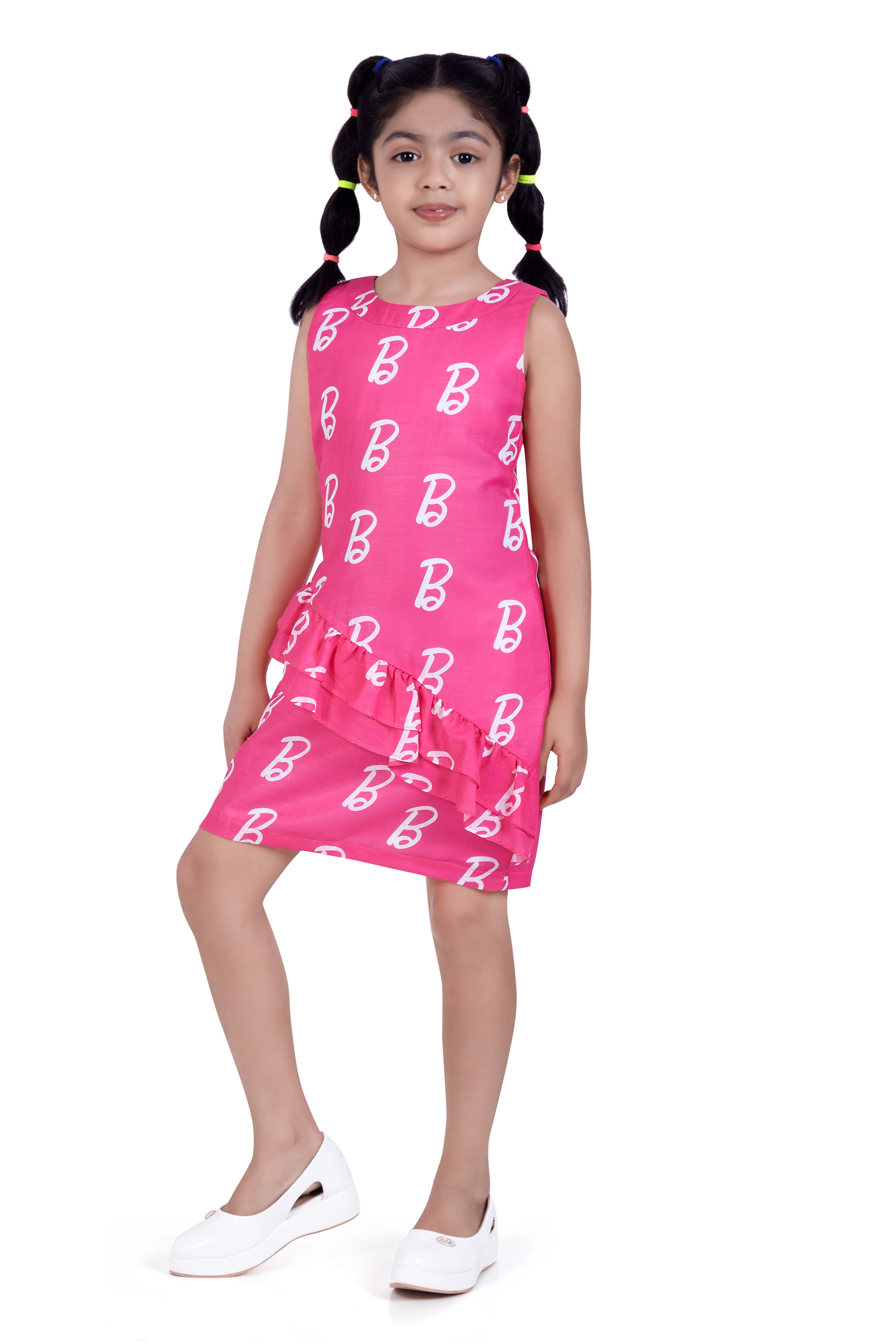 Barbie Pink Ruffle Hem Logo Print Dress BAM1192 - Image 6