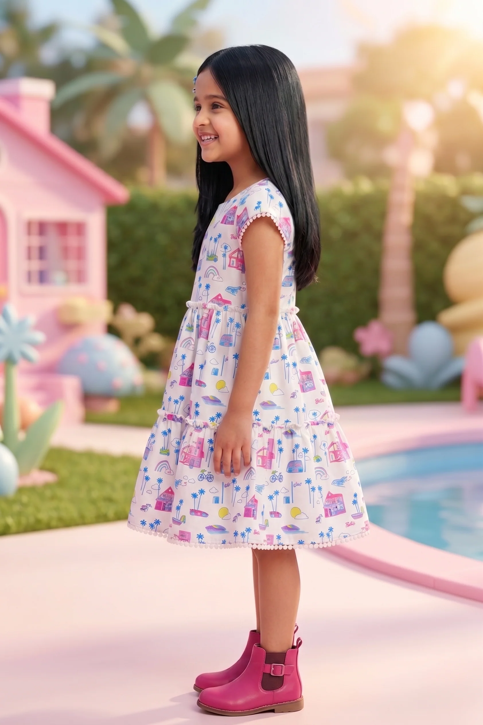 Barbie Printed Boat Neck Midi Dress BAM1190 - Image 4