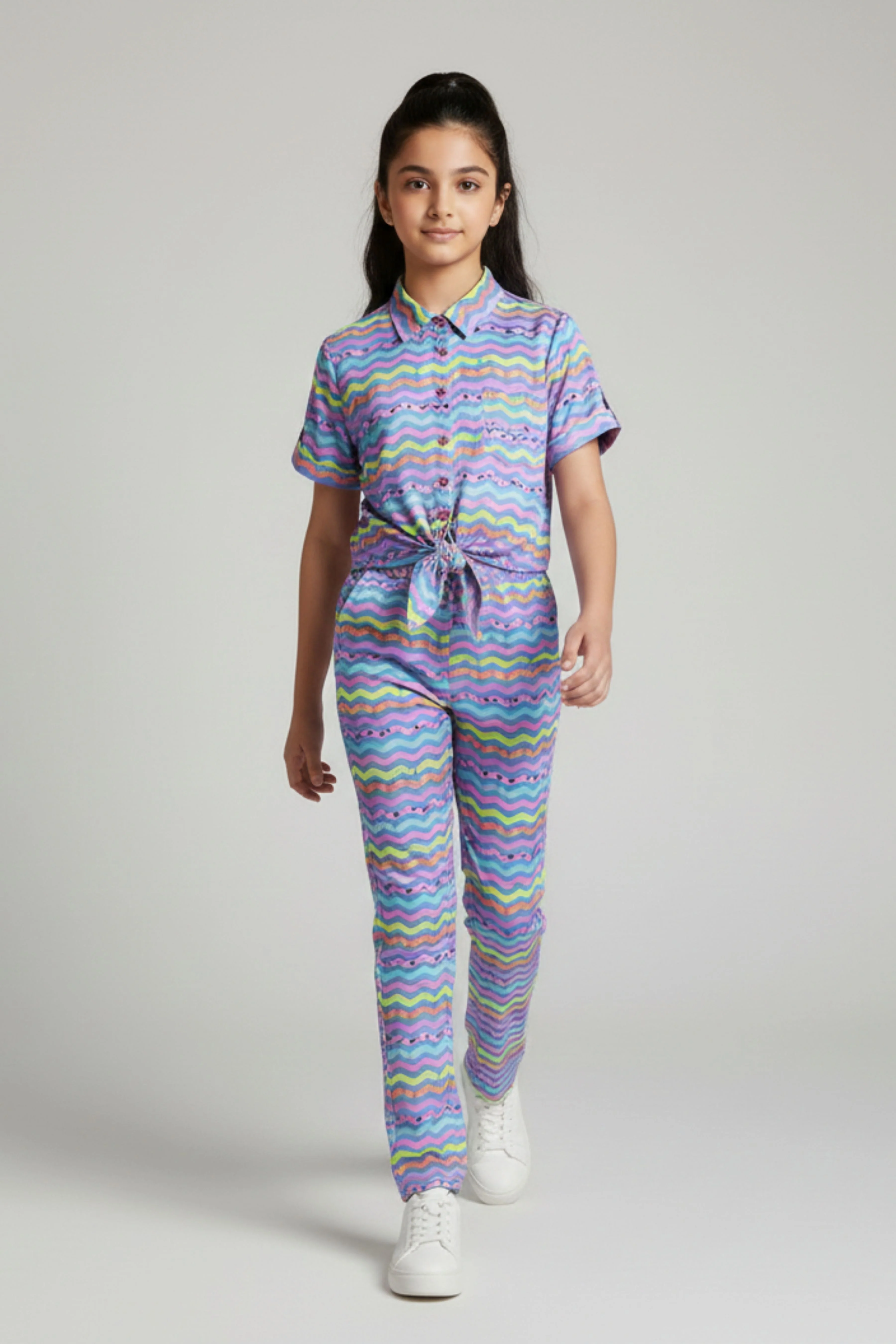 Barbie Girl Girls Co Ord Set Blue Printed Casual Cotton Summer Wear