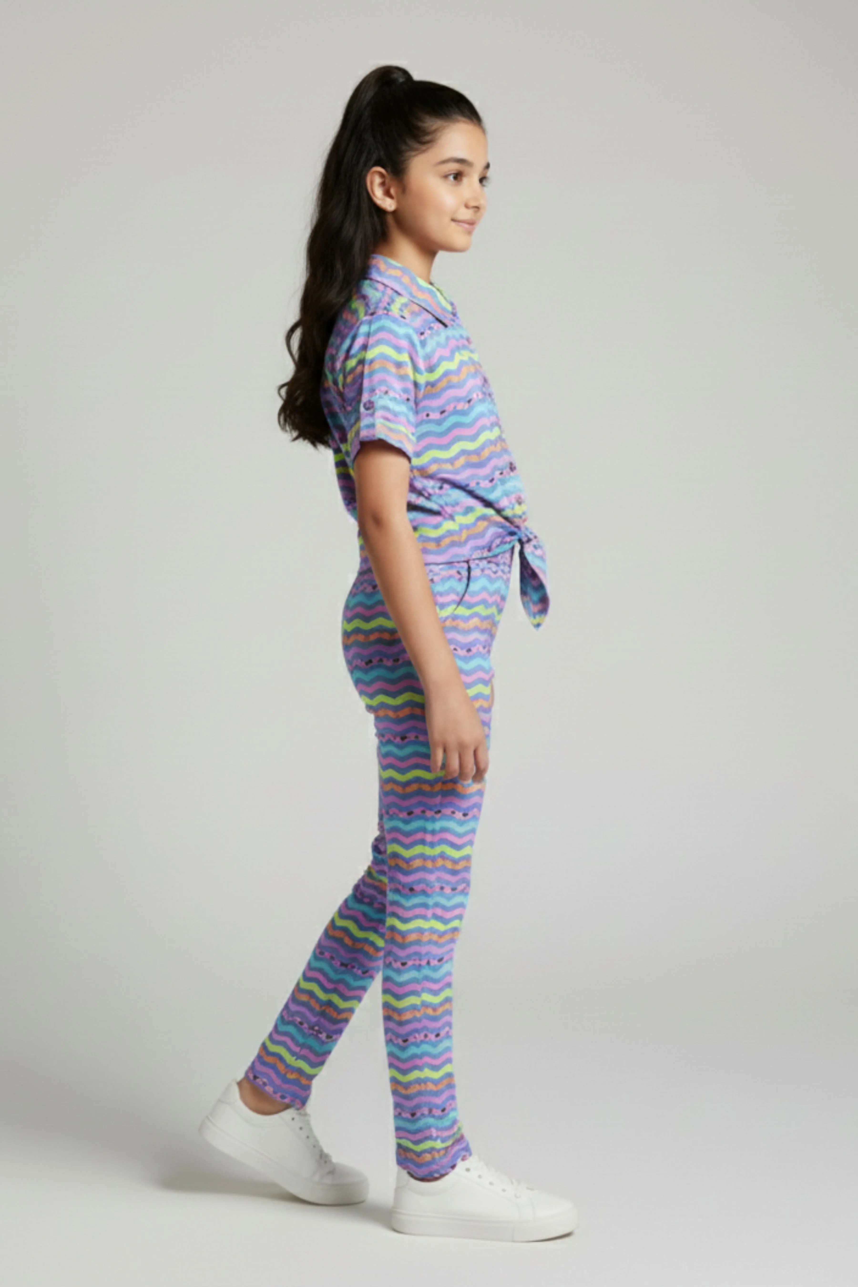 Barbie Girl Girls Co Ord Set Blue Printed Casual Cotton Summer Wear - Image 2