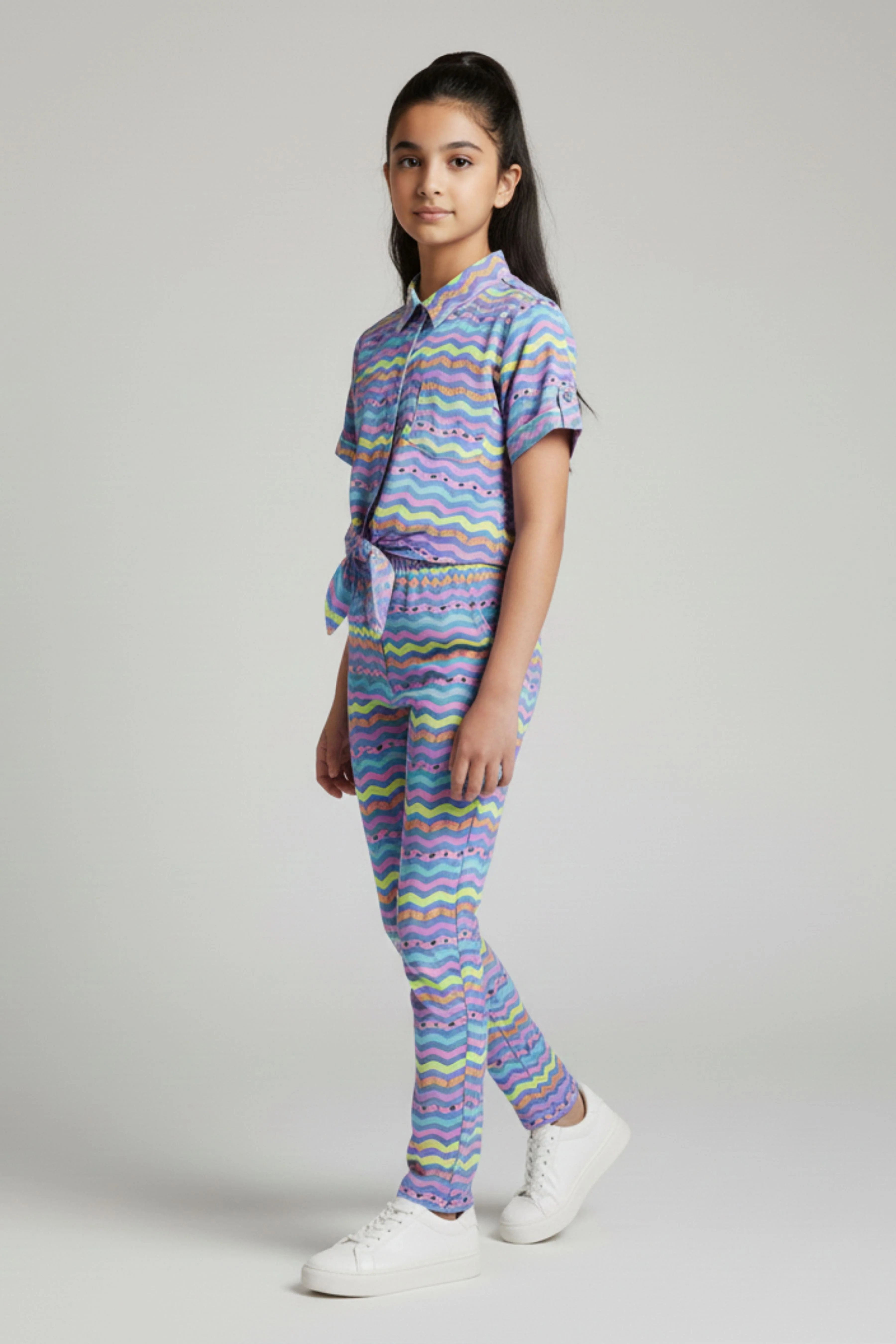 Barbie Girl Girls Co Ord Set Blue Printed Casual Cotton Summer Wear - Image 3