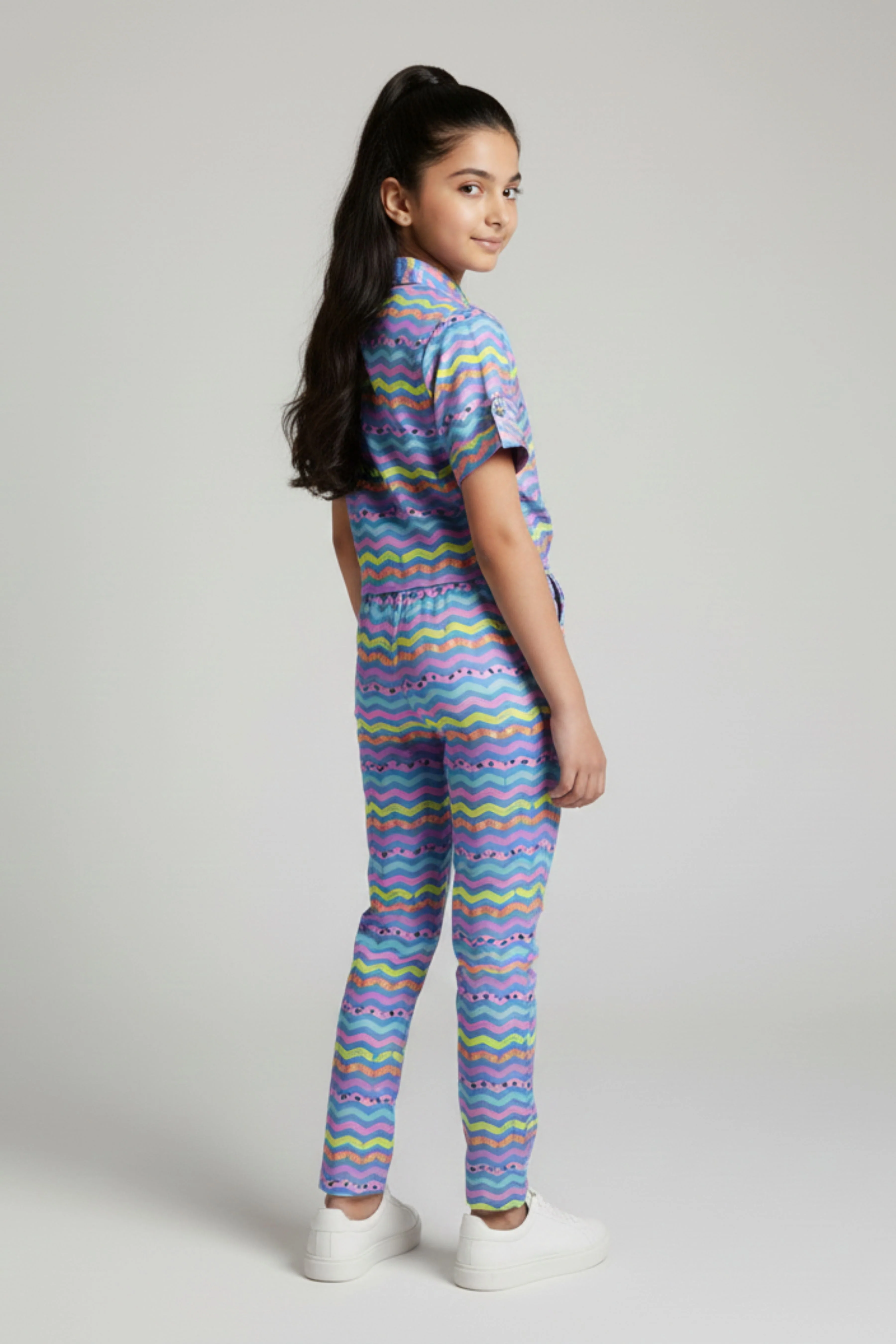 Barbie Girl Girls Co Ord Set Blue Printed Casual Cotton Summer Wear - Image 4