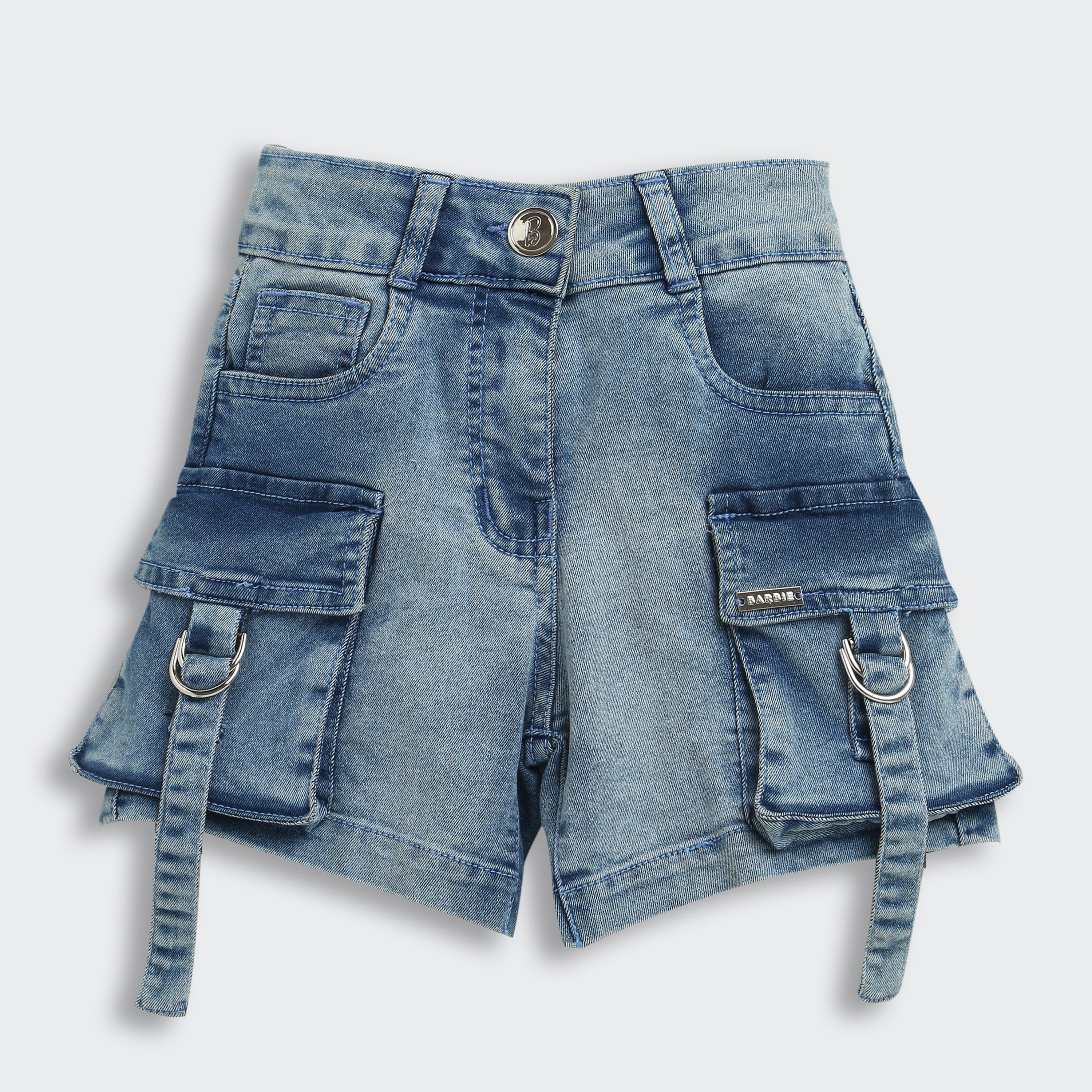 Barbie Stone Washed Cargo Denim Shorts BAH604 - Image 4