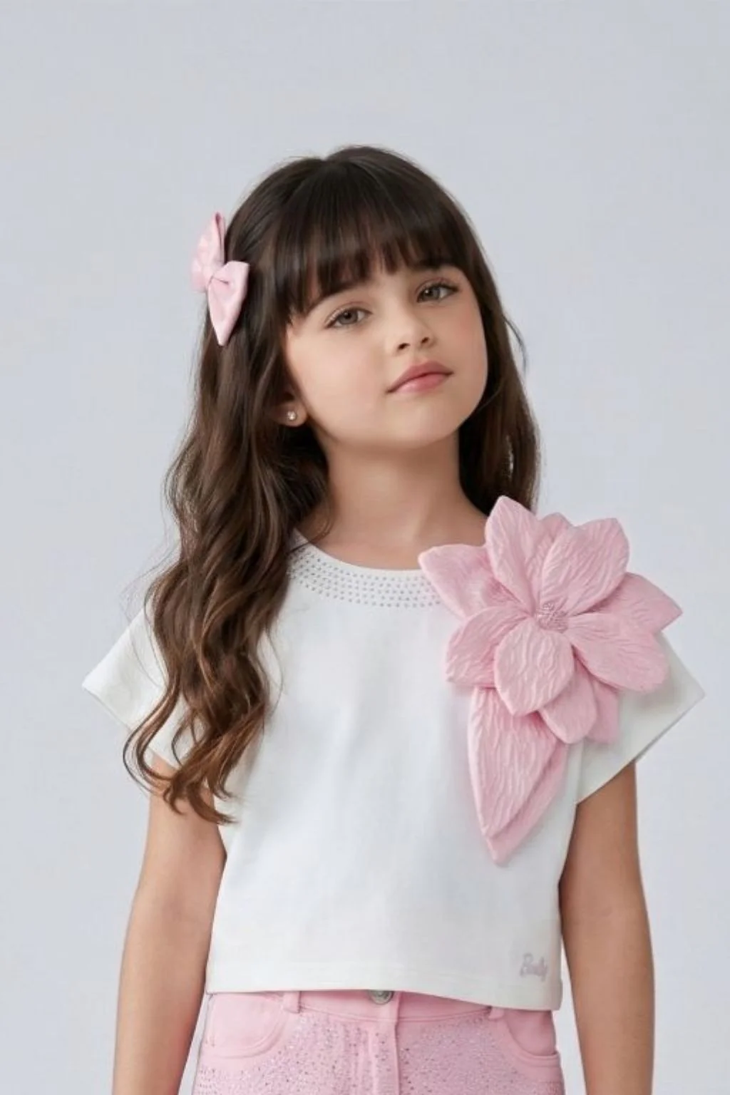 Barbie White Cap Sleeve Floral Applique Top BATP2264 - Image 2