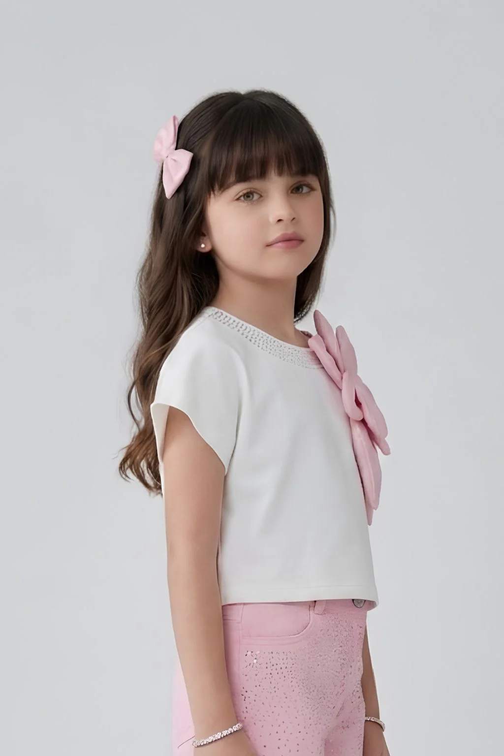 Barbie White Cap Sleeve Floral Applique Top BATP2264 - Image 4