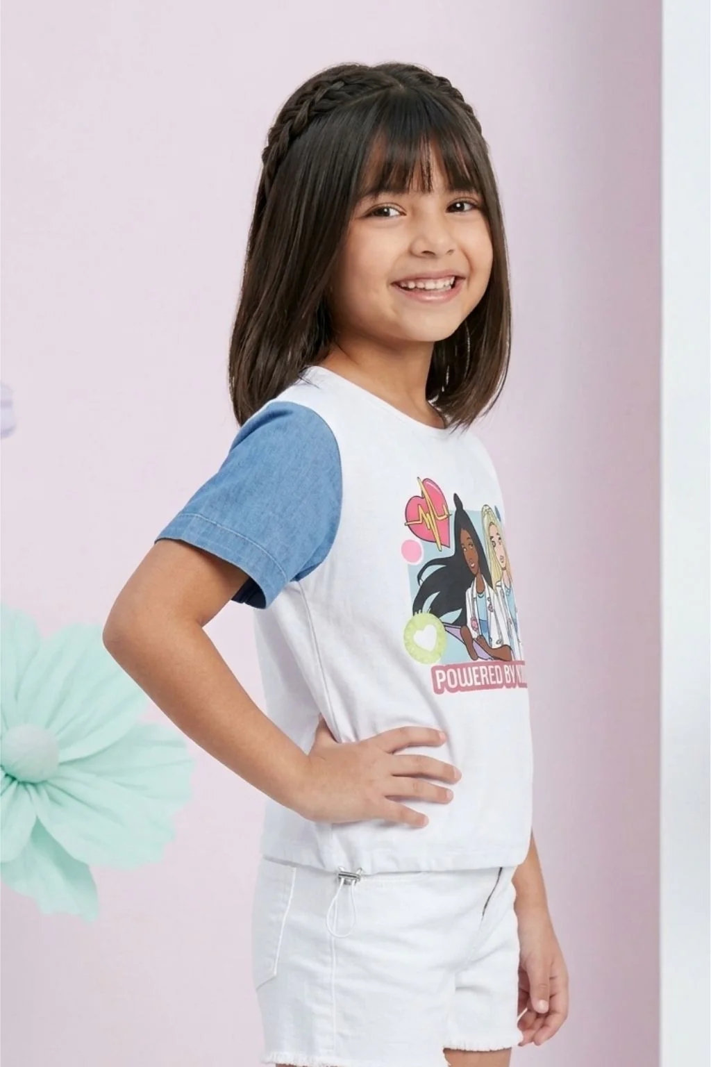 Barbie White Denim-Sleeve T-Shirt BATP2048 - Image 3