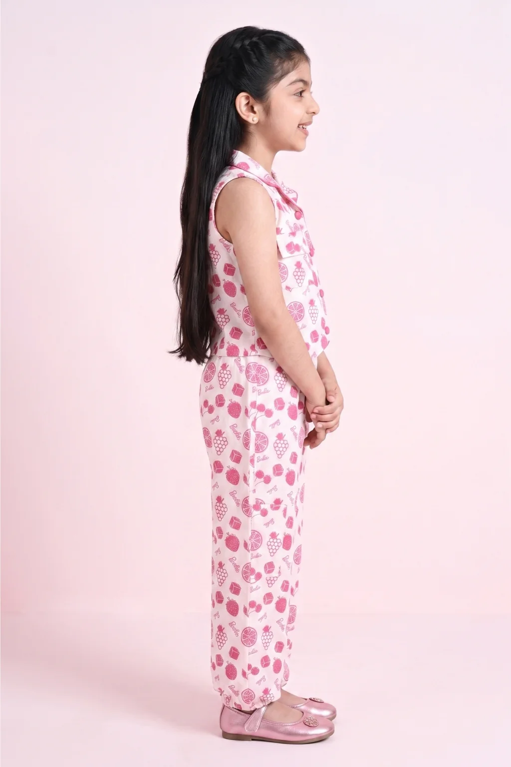 Barbie White & Pink Printed Jumpsuit BASET406 - Image 4