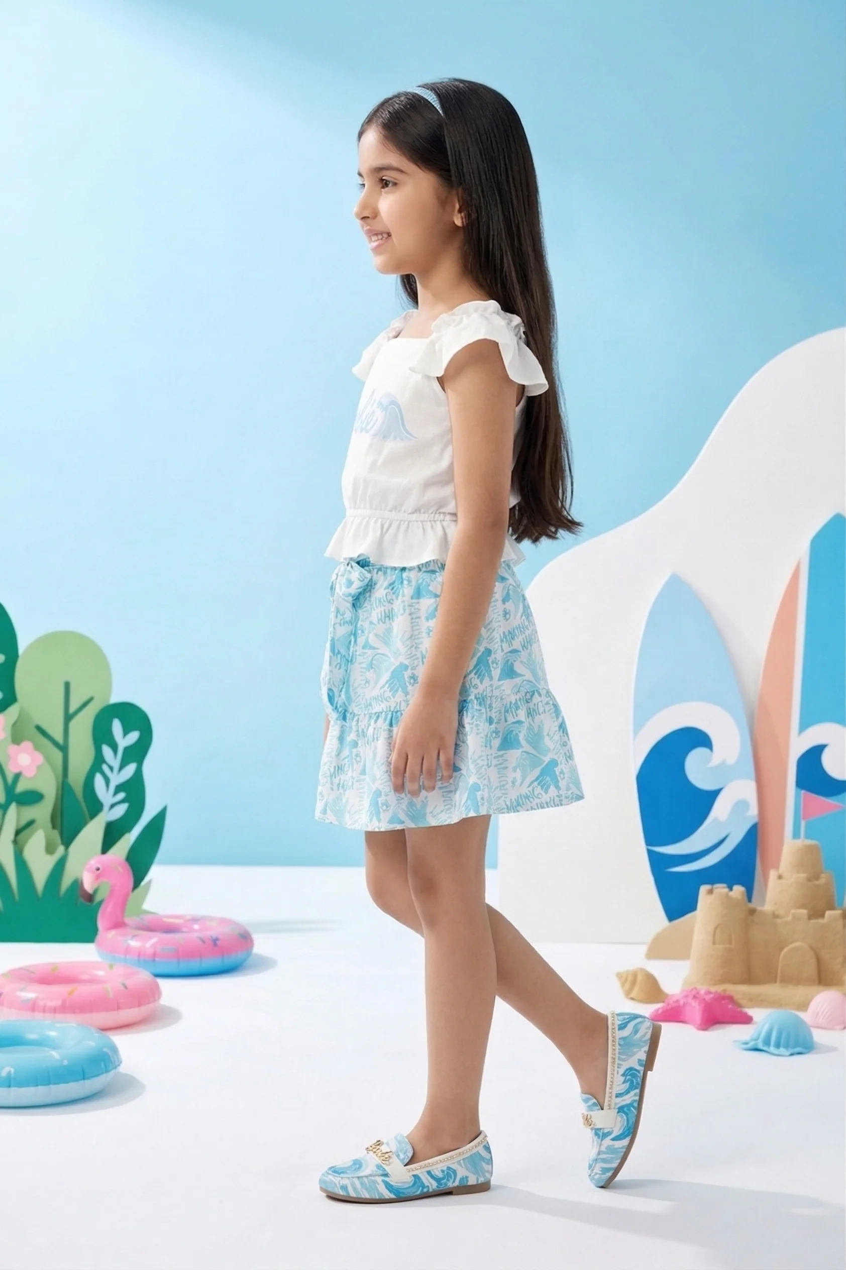 Barbie White Top & Aqua Skirt Set BASET415 - Image 4