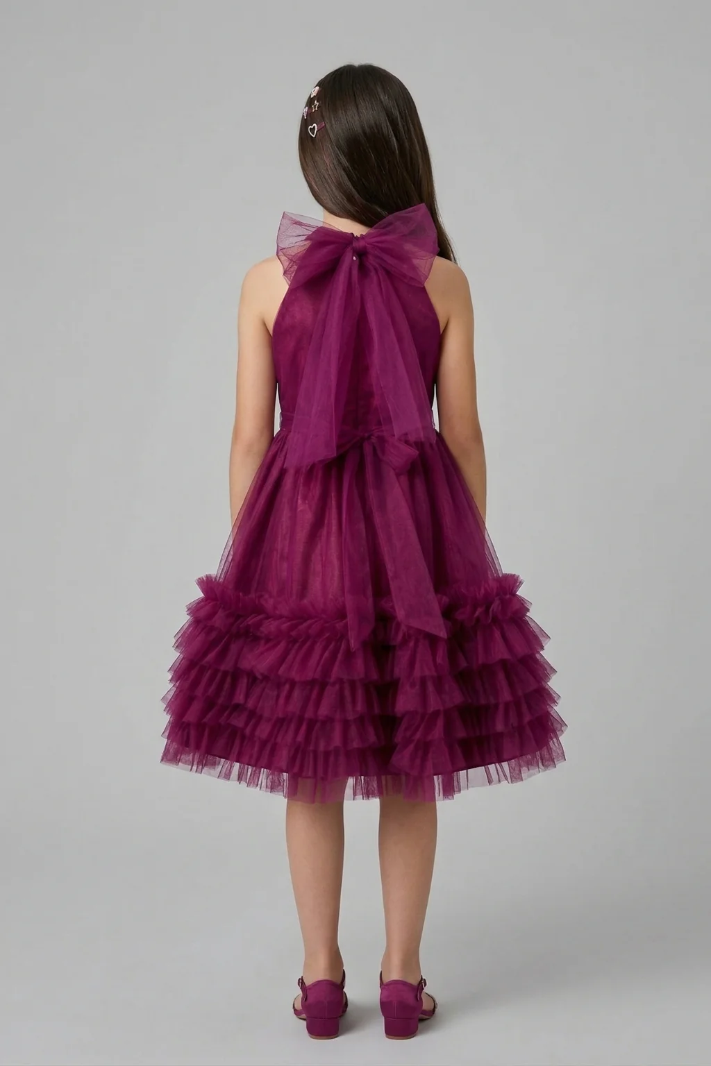 Barbie Wine Sleeveless Layered Tulle Party Dress BAF237 - Image 2