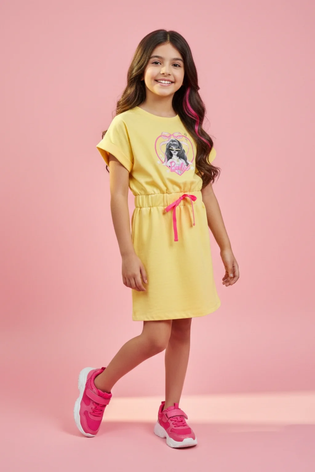 Barbie Yellow Casual T-Shirt Dress with Drawstring Waist BAM1276 - Image 3