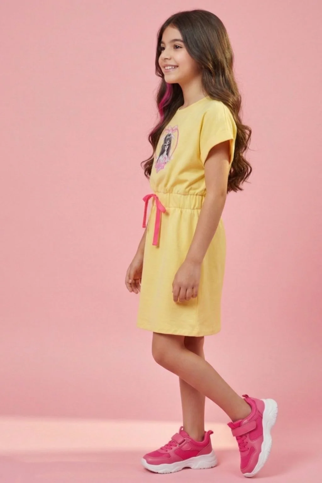 Barbie Yellow Casual T-Shirt Dress with Drawstring Waist BAM1276 - Image 4