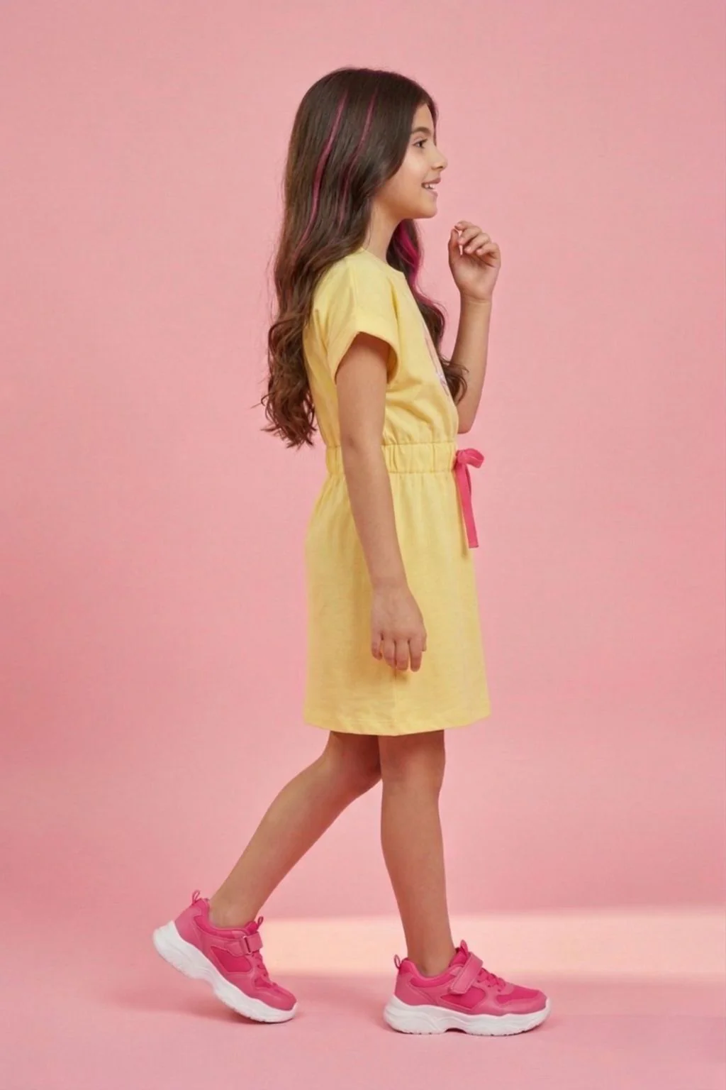 Barbie Yellow Casual T-Shirt Dress with Drawstring Waist BAM1276 - Image 5