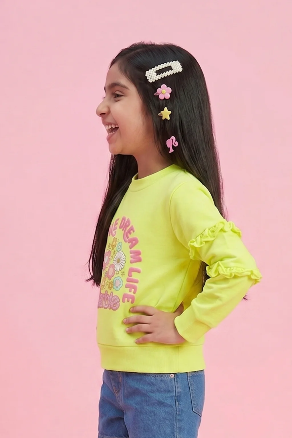 Barbie Yellow Graphic Ruffle Sleeve Sweatshirt BAITP0005 - Image 3