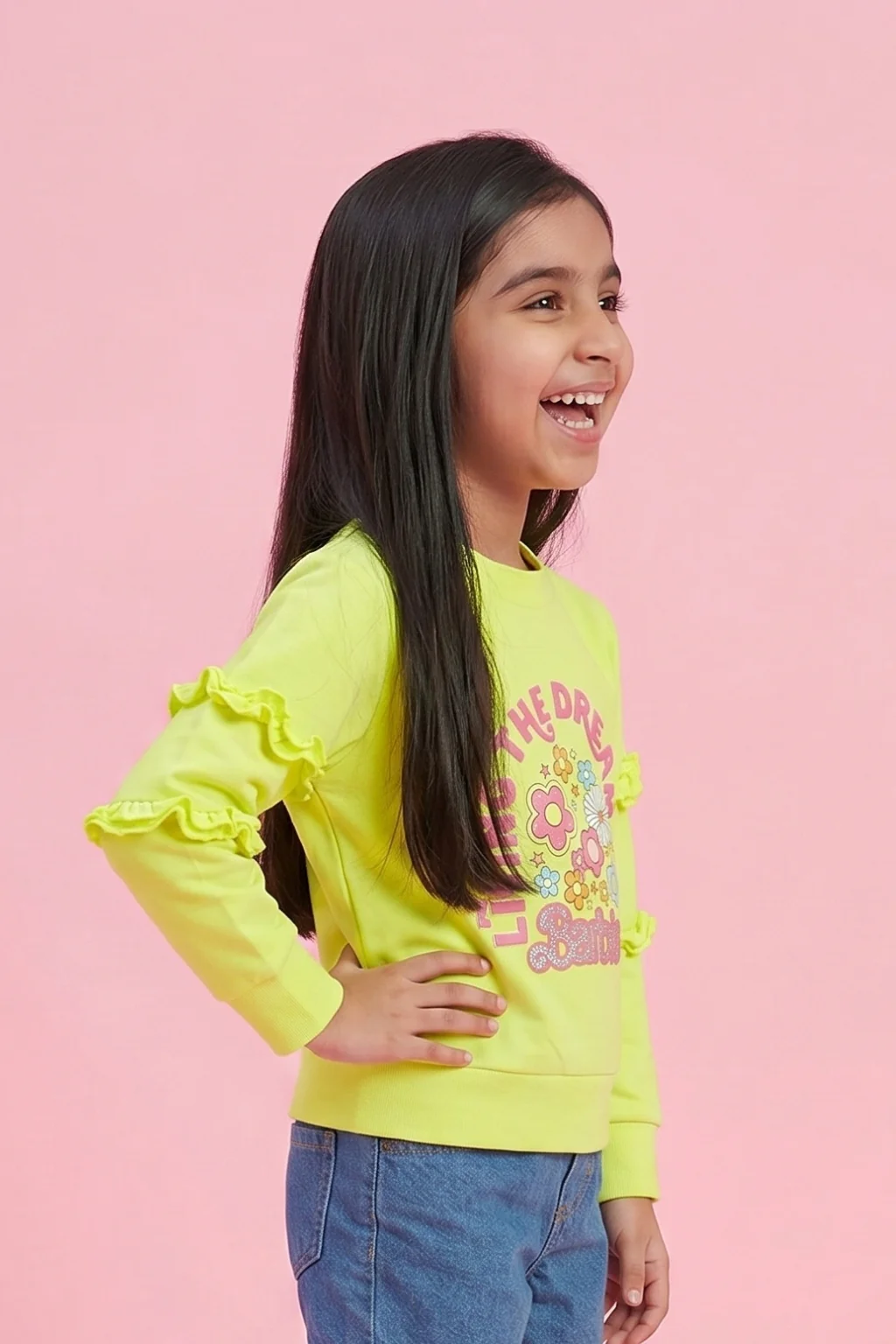 Barbie Yellow Graphic Ruffle Sleeve Sweatshirt BAITP0005 - Image 4