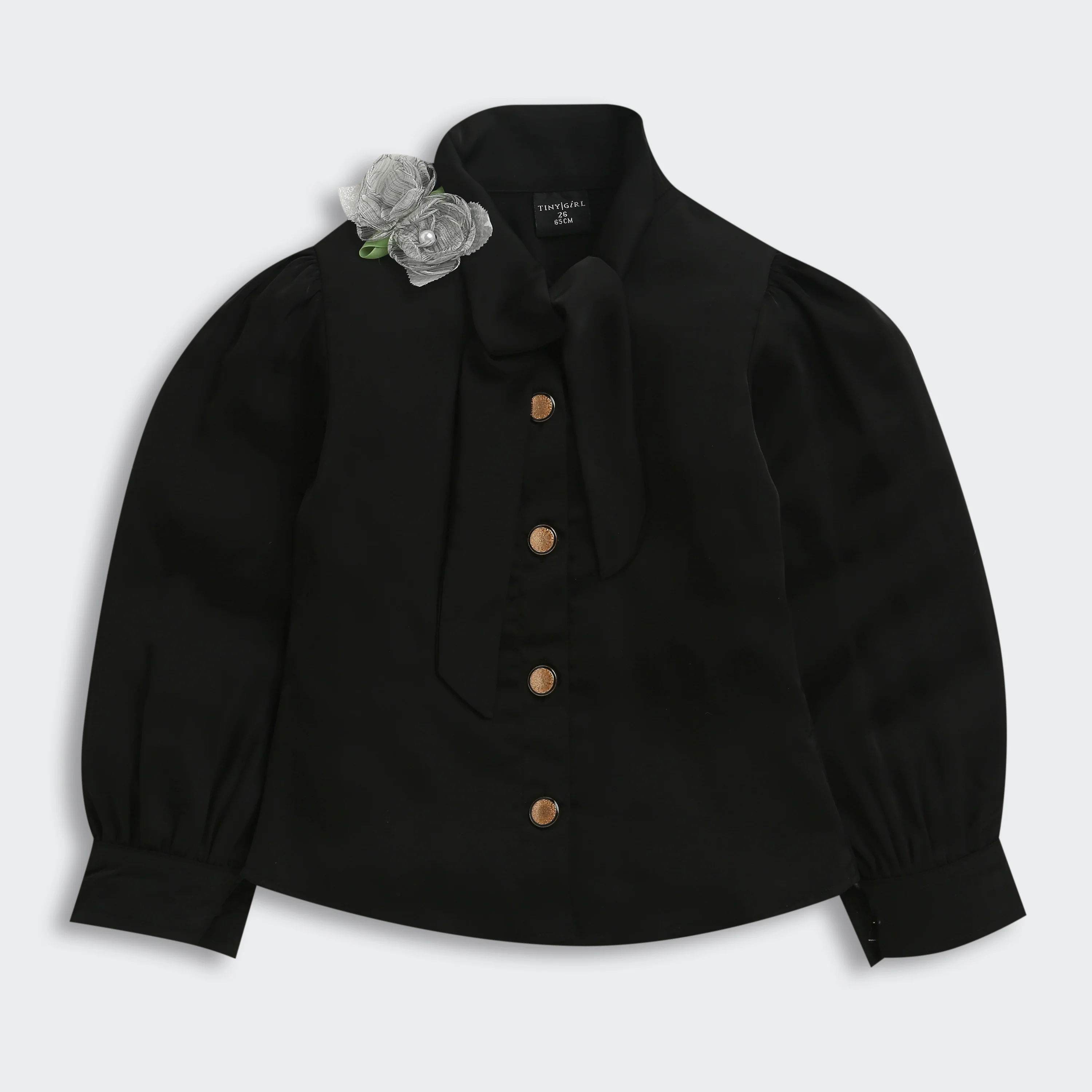 Black Bow Tie Party Shirt with Floral Brooch TG6271 - Image 2