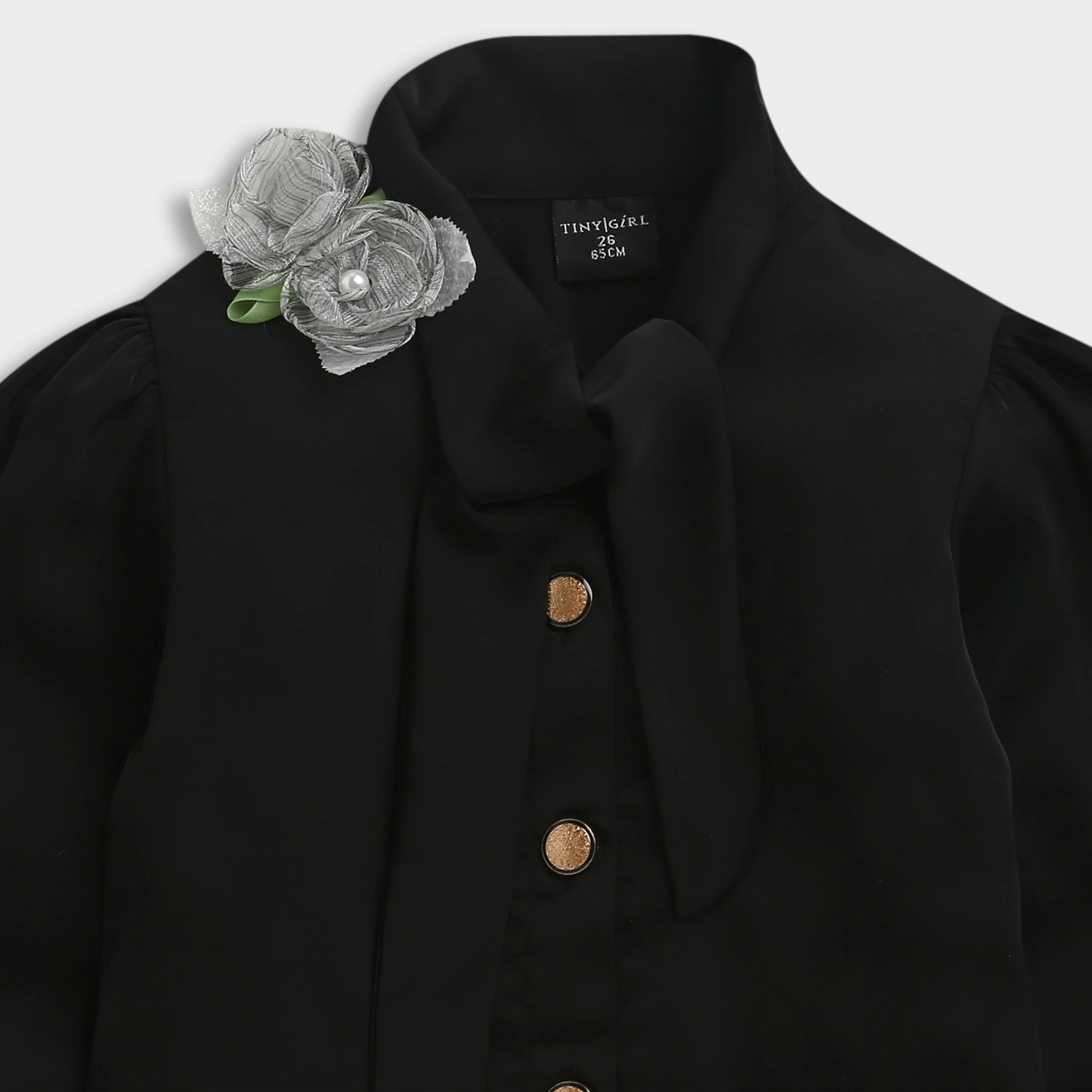 Black Bow Tie Party Shirt with Floral Brooch TG6271 - Image 4