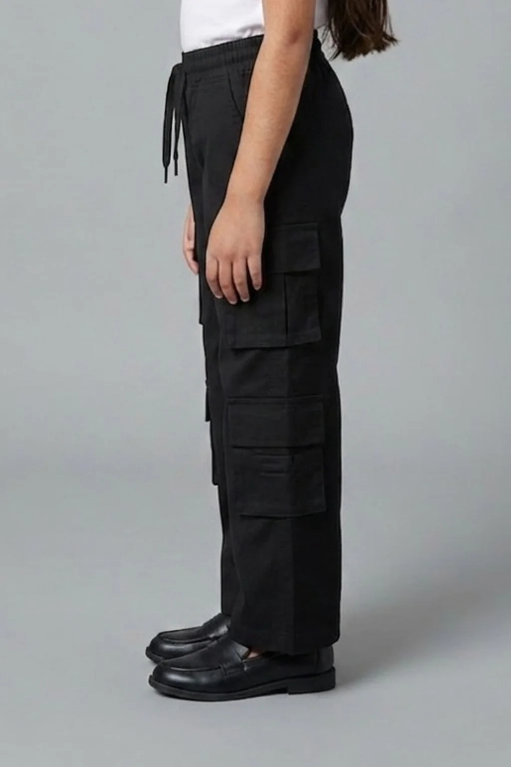 Black Cargo Wide-Leg Pants P1602 - Image 3