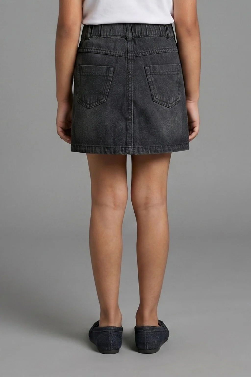 Black Denim Button-Front Skirt for Girls S892 - Image 2