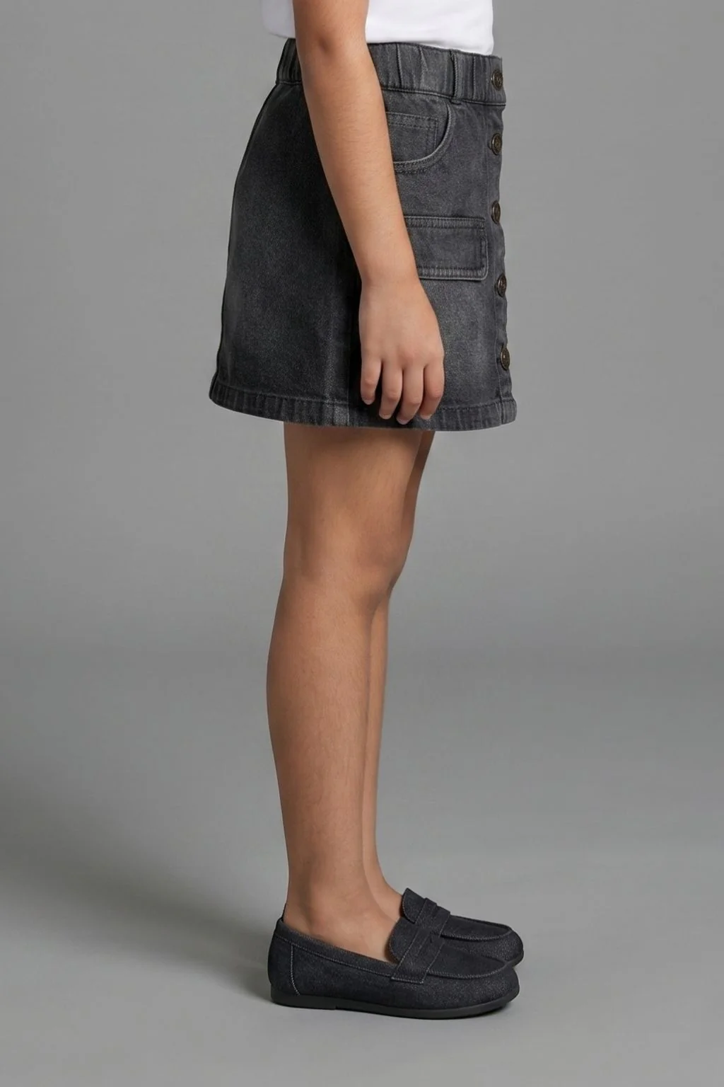 Black Denim Button-Front Skirt for Girls S892 - Image 4