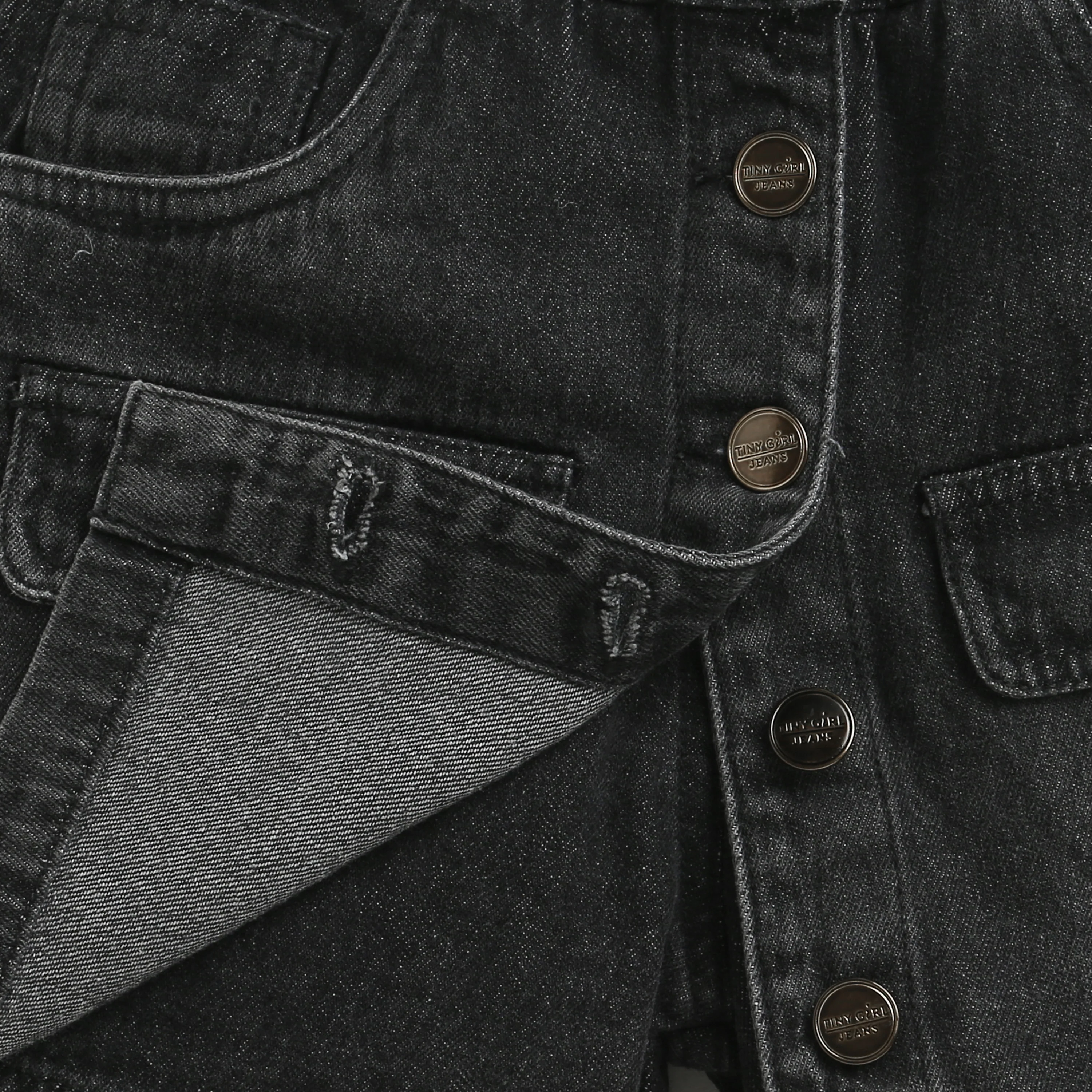 Black Denim Button-Front Skirt for Girls S892 - Image 9