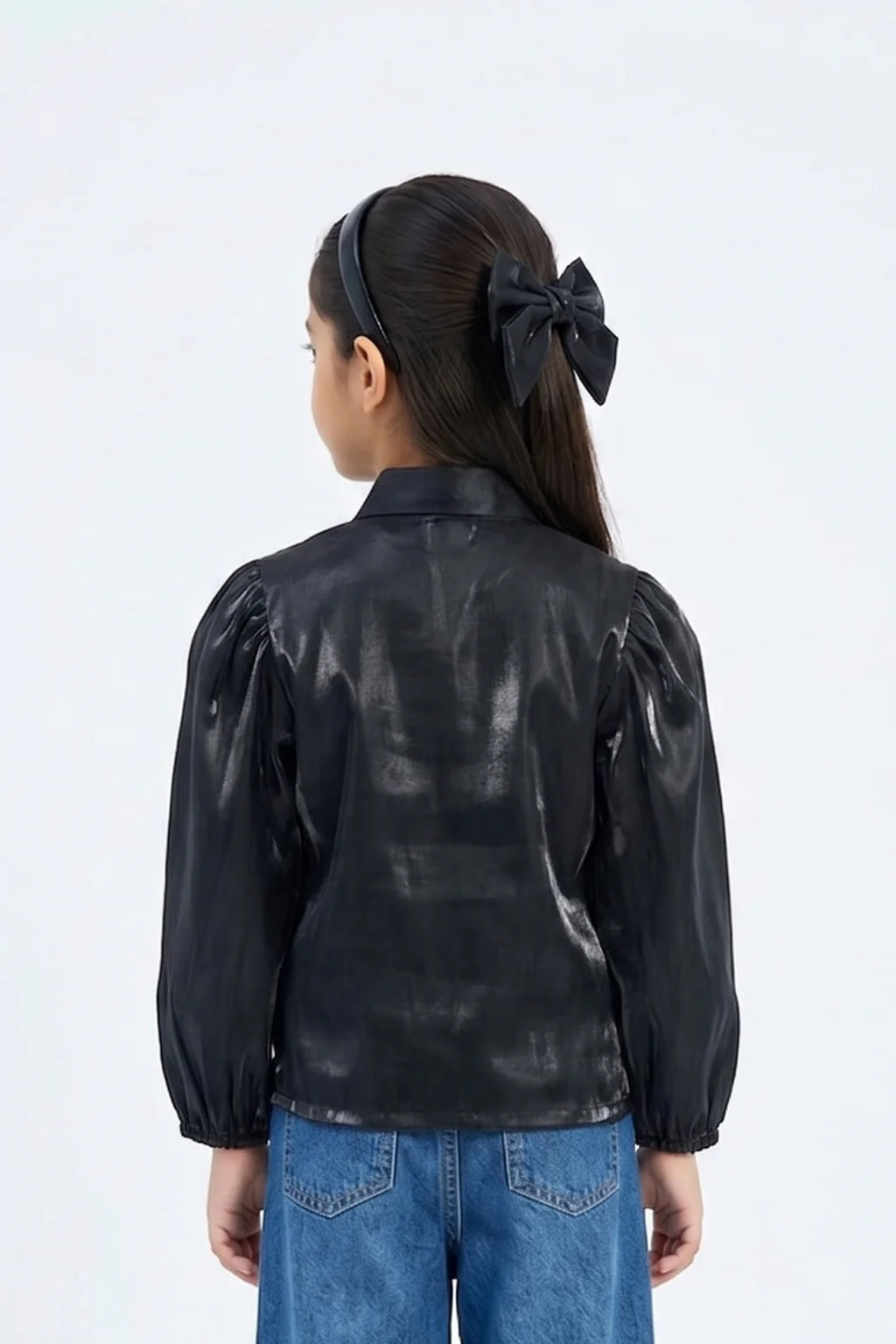 Black Elegant Satin Party Shirt TG6530 - Image 2