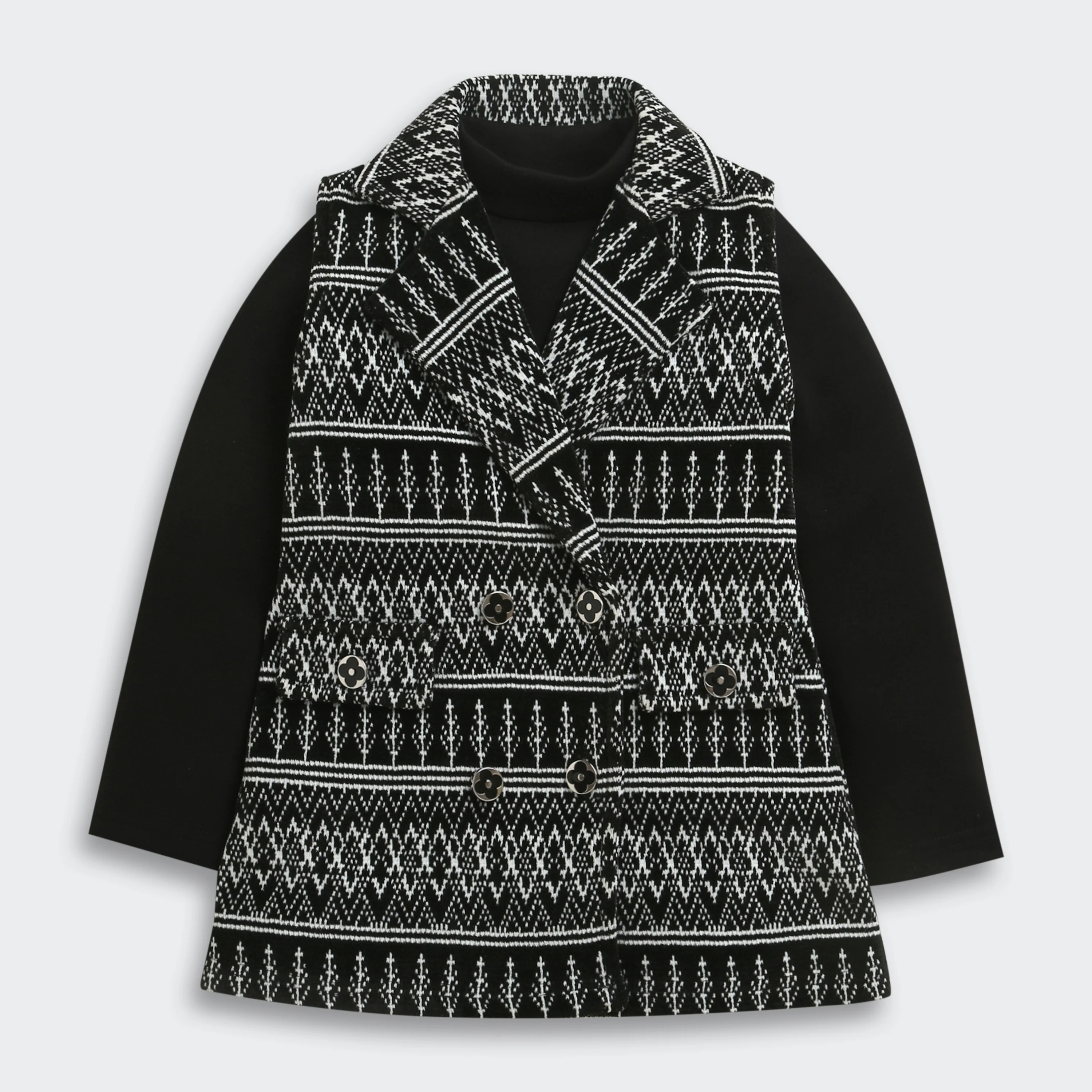 Black Geometric Jacket Dress with Inner Top TSPN30103 - Image 5