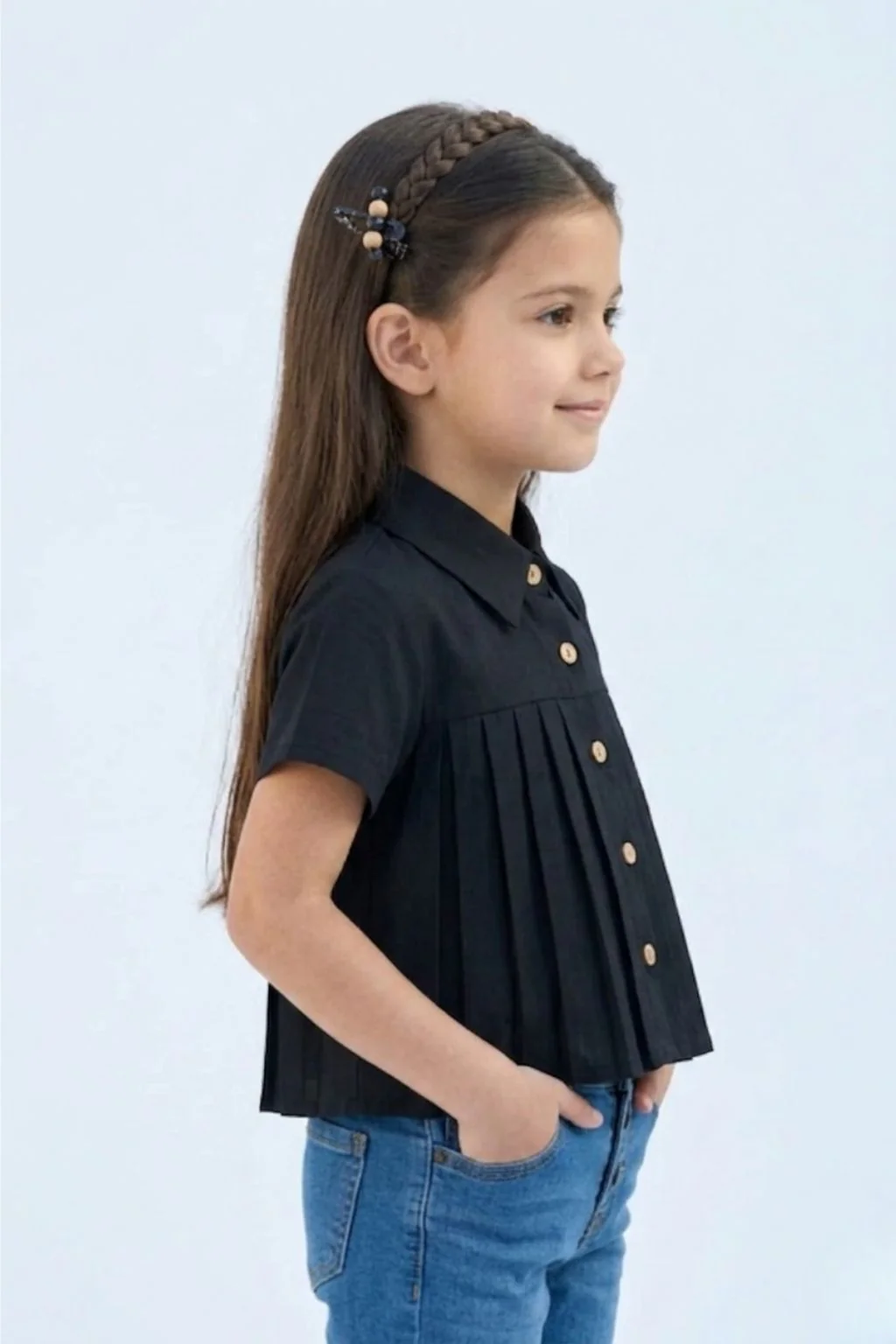 Black Half Sleeves Solid Shirt Style Top TG6410 - Image 3
