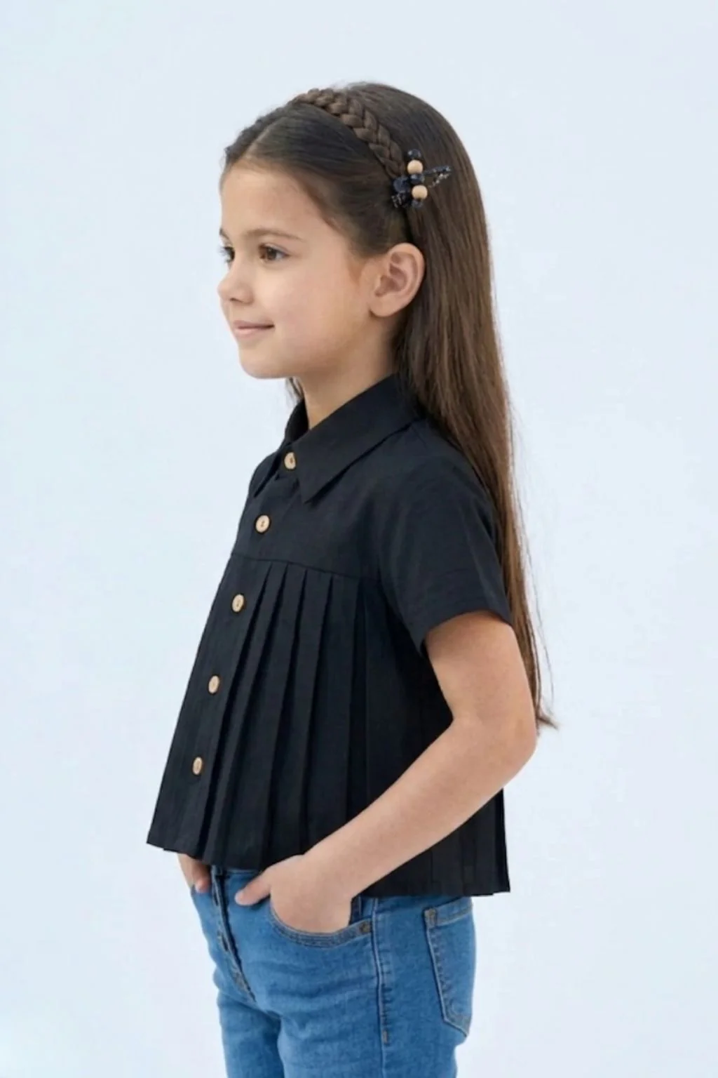 Black Half Sleeves Solid Shirt Style Top TG6410 - Image 4