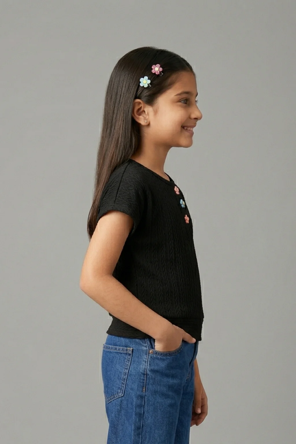 Black Ribbed Cotton T-Shirt TG6201 - Image 4