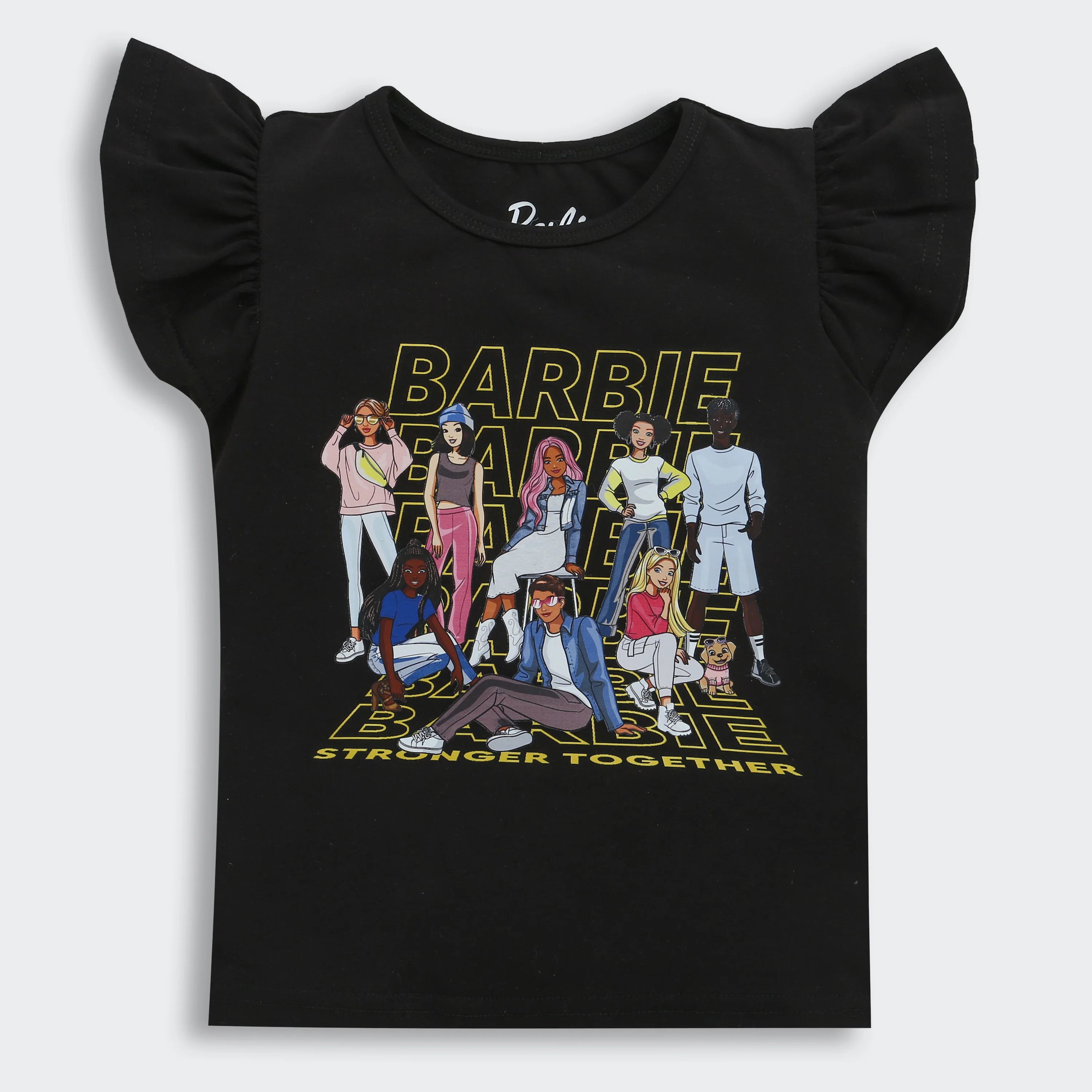 Black Ruffle-Sleeve Barbie Graphic T-Shirt BATP2005 - Image 5