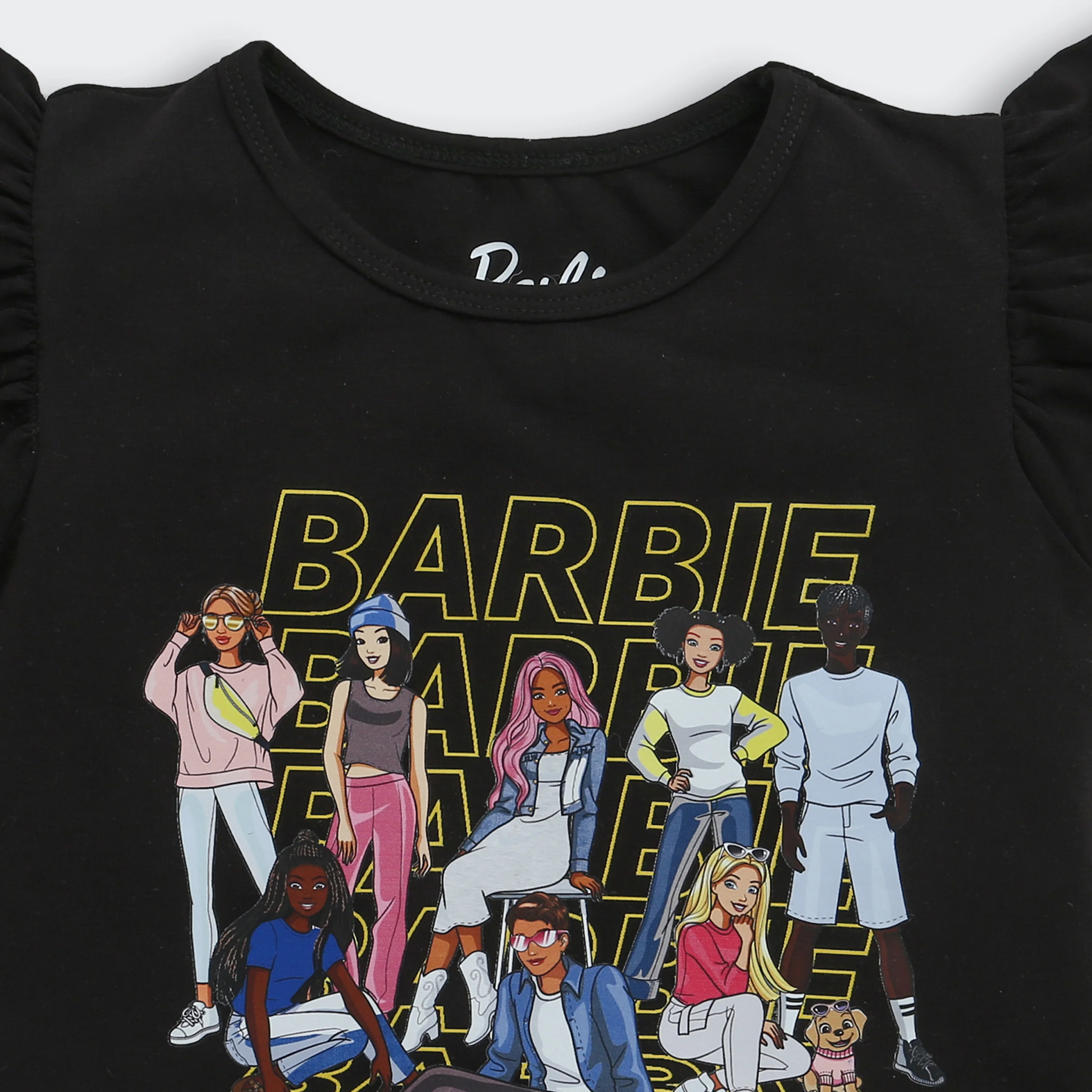 Black Ruffle-Sleeve Barbie Graphic T-Shirt BATP2005 - Image 7