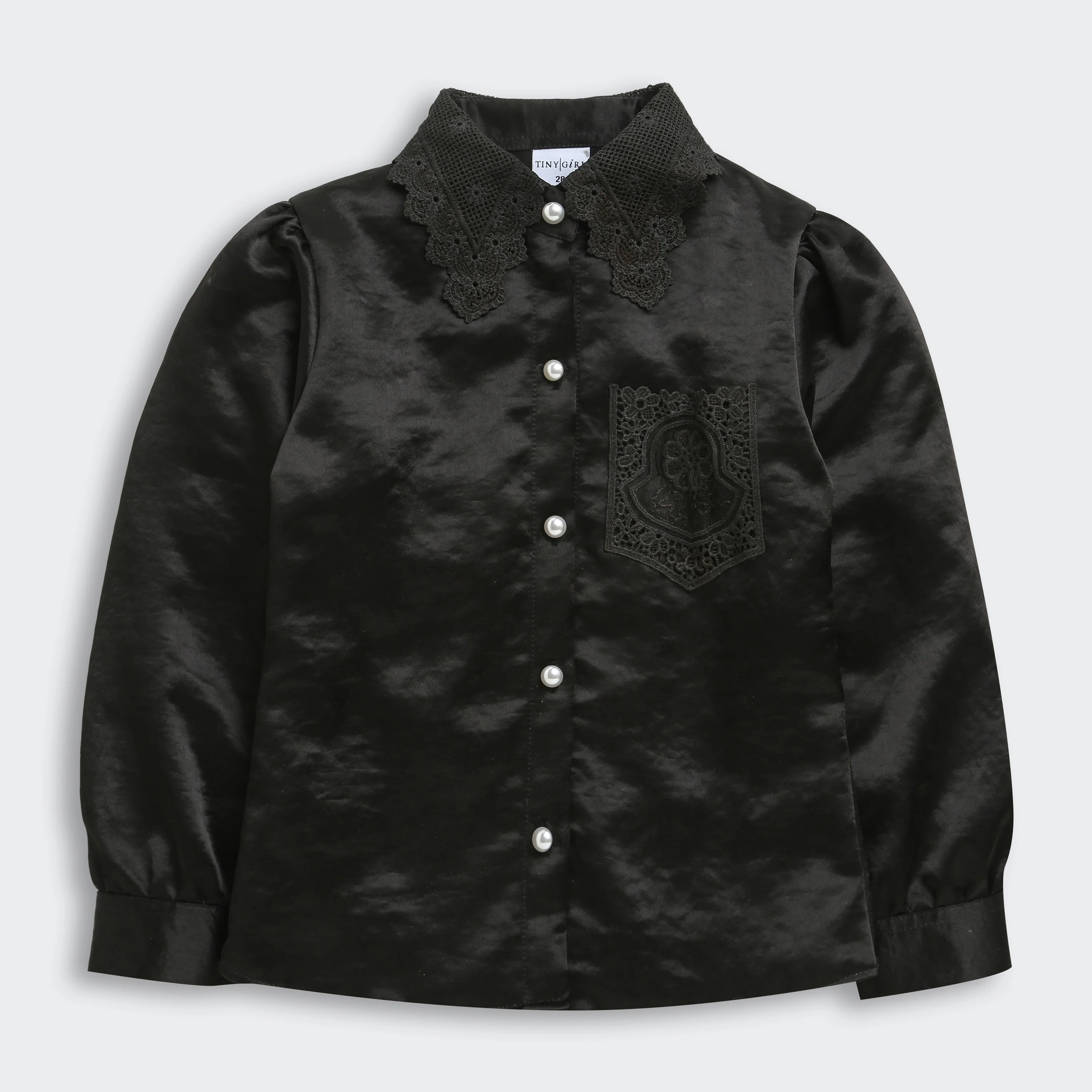 Black Satin Top with Lace Collar TG6450 - Image 5