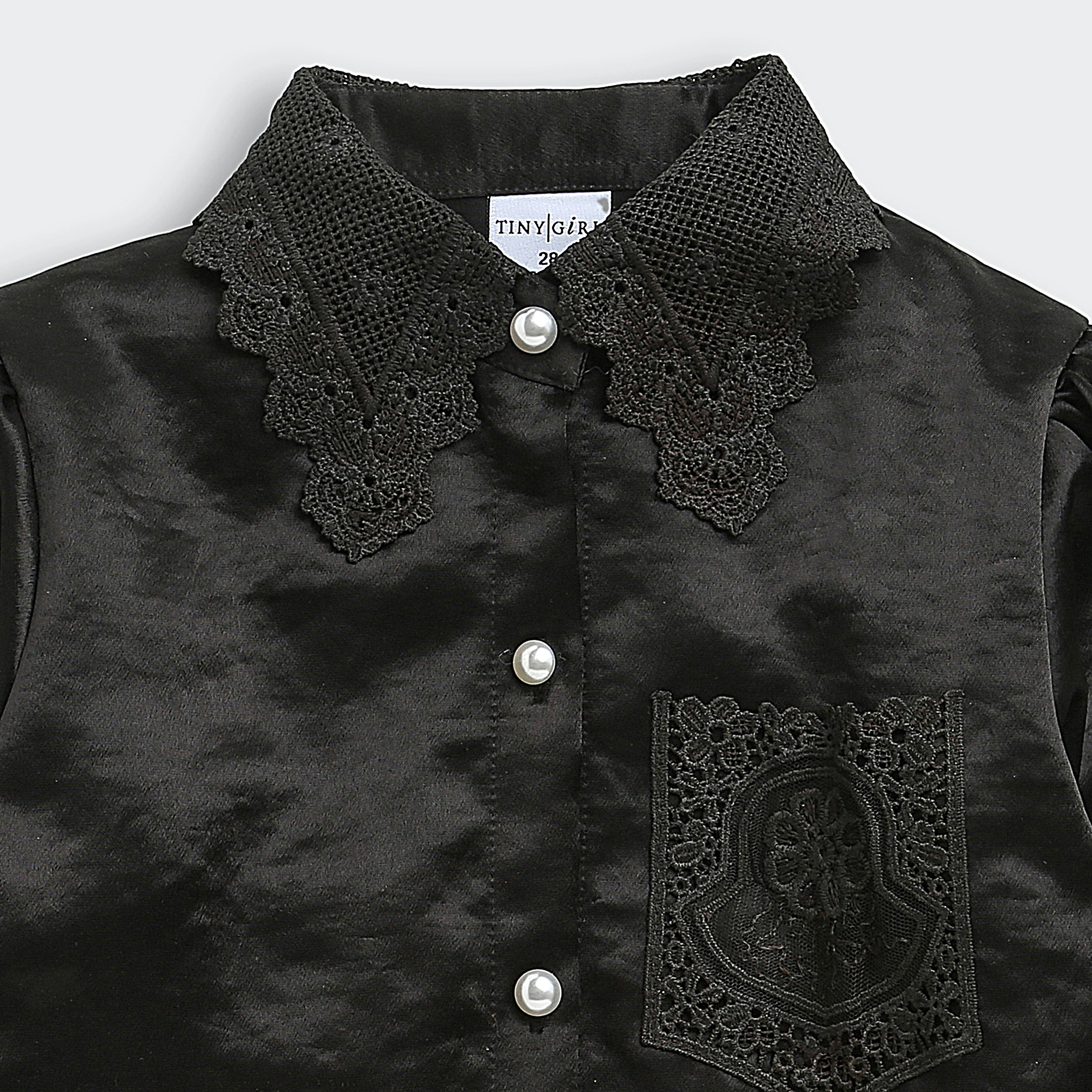 Black Satin Top with Lace Collar TG6450 - Image 6