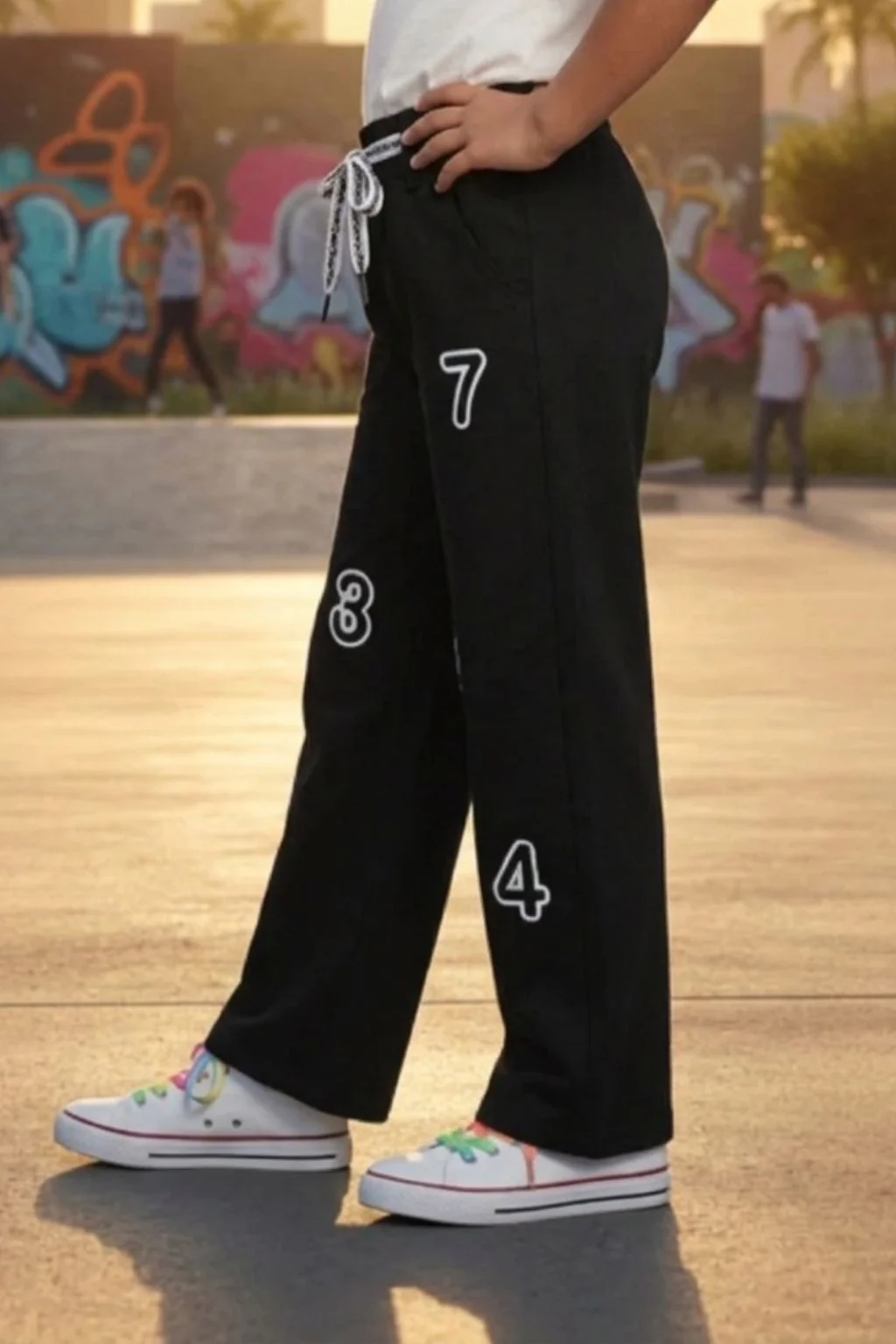 Black Sporty Number Patch Wide-Leg Pant 1689 - Image 3