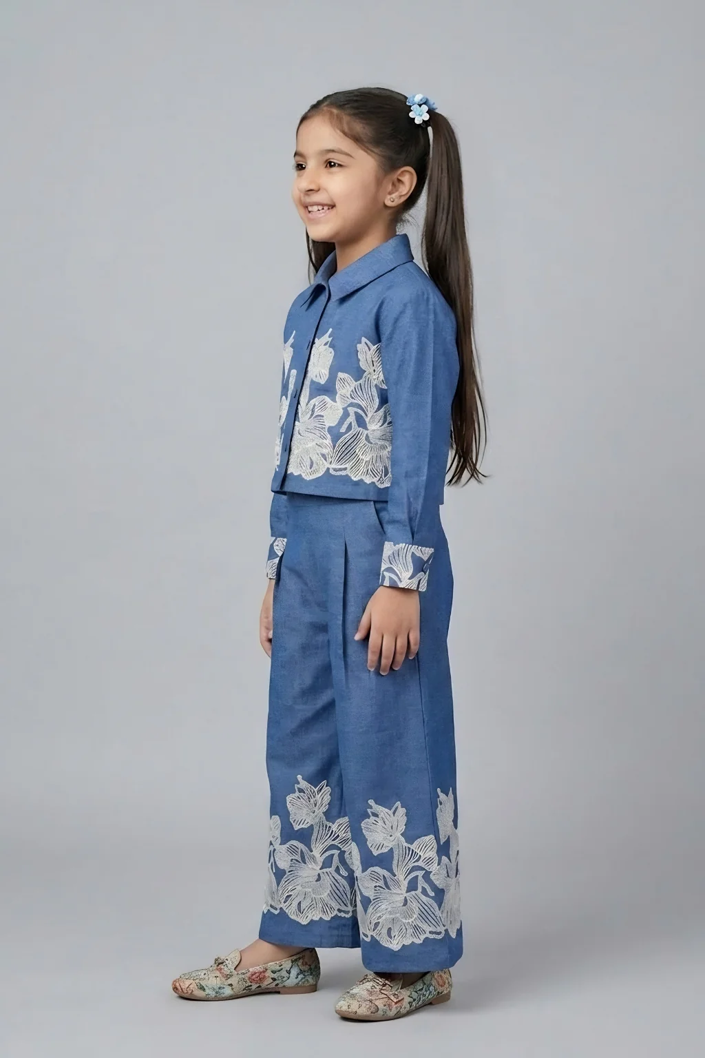 Blue Blossom Embroidered Co-Ord Set 3200 - Image 4