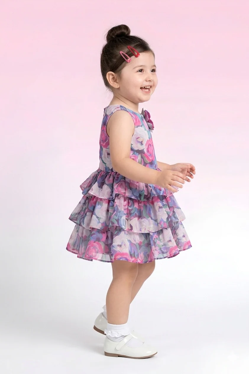 Blue Floral Layered Party Frock TSF10062 - Image 4