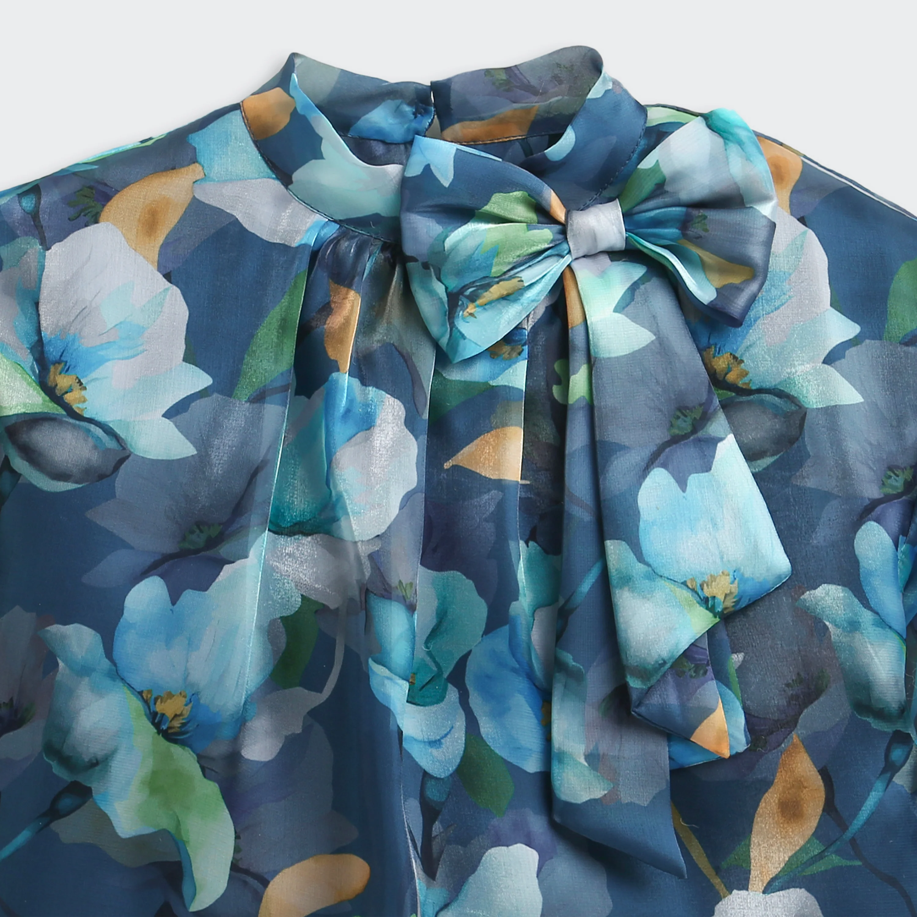 Blue Floral Organza Bow-Neck Top TG6460 - Image 7