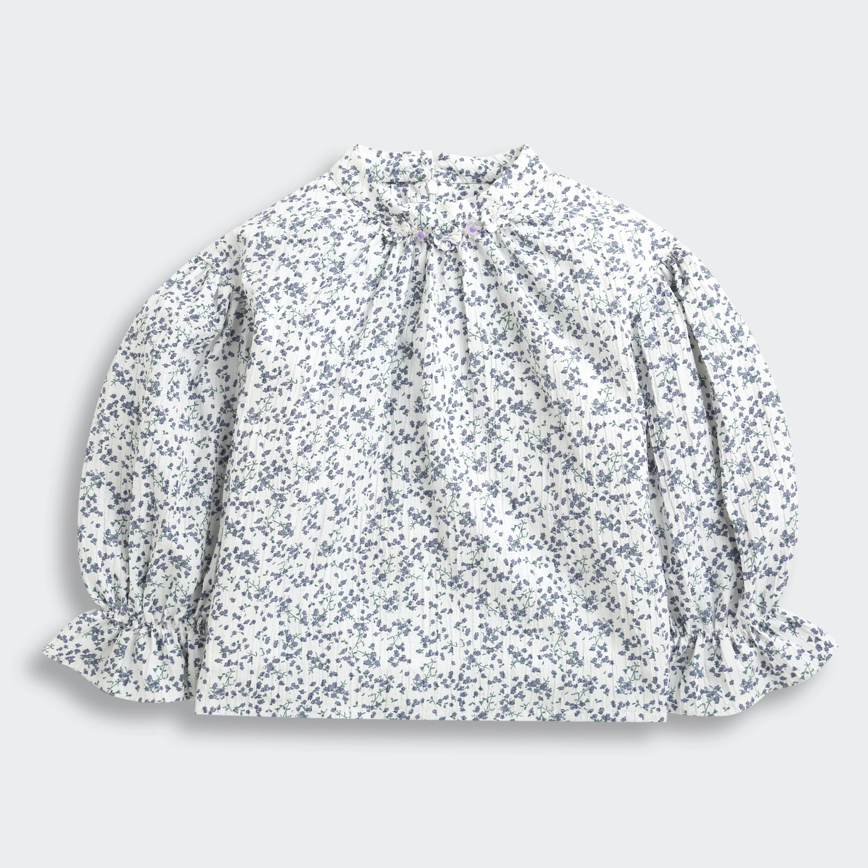 Blue Floral Printed Ruffle Sleeve Top TG6476 - Image 5