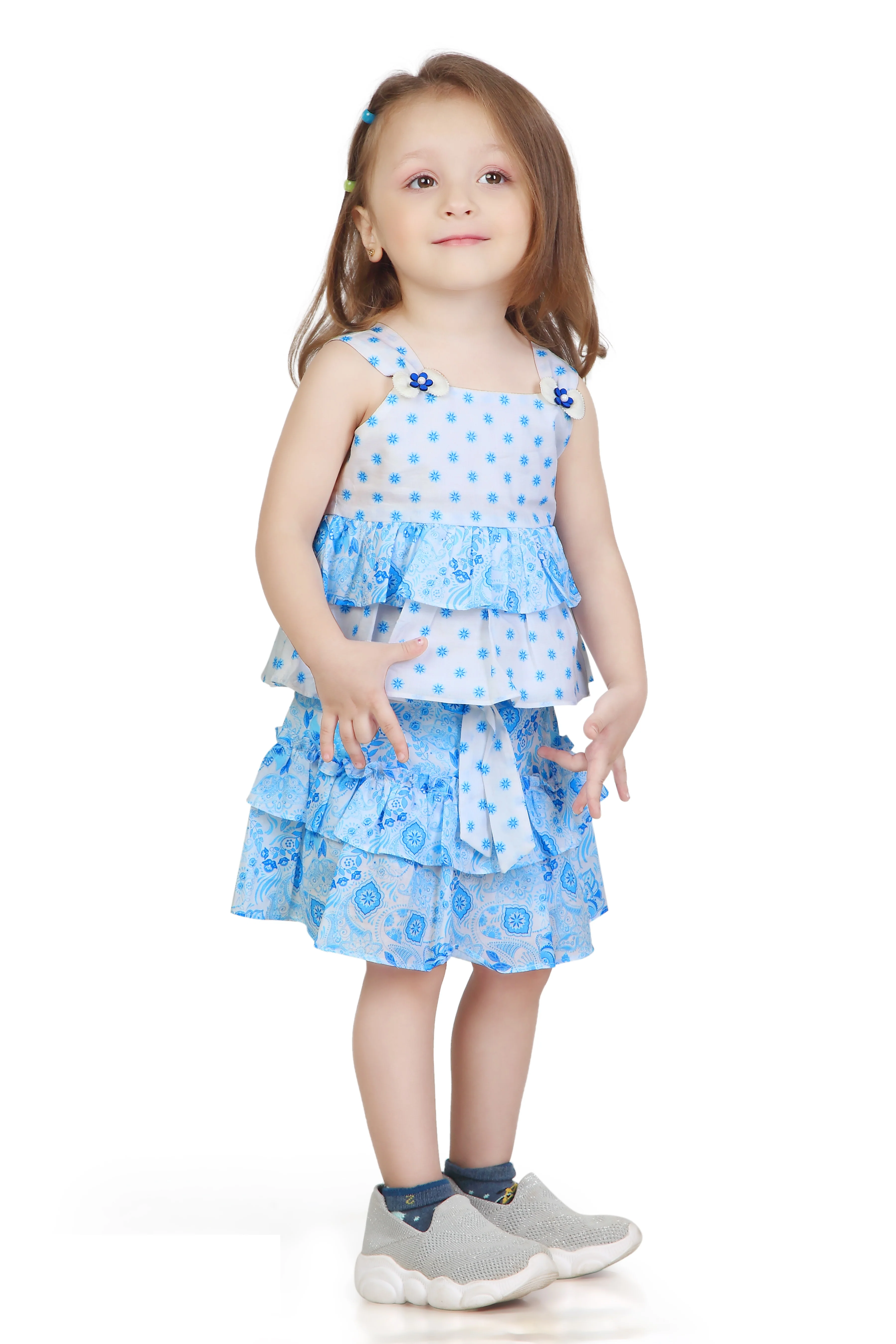 Blue Floral Tiered Ruffle Top & Skirt Set TSSET40402 - Image 7