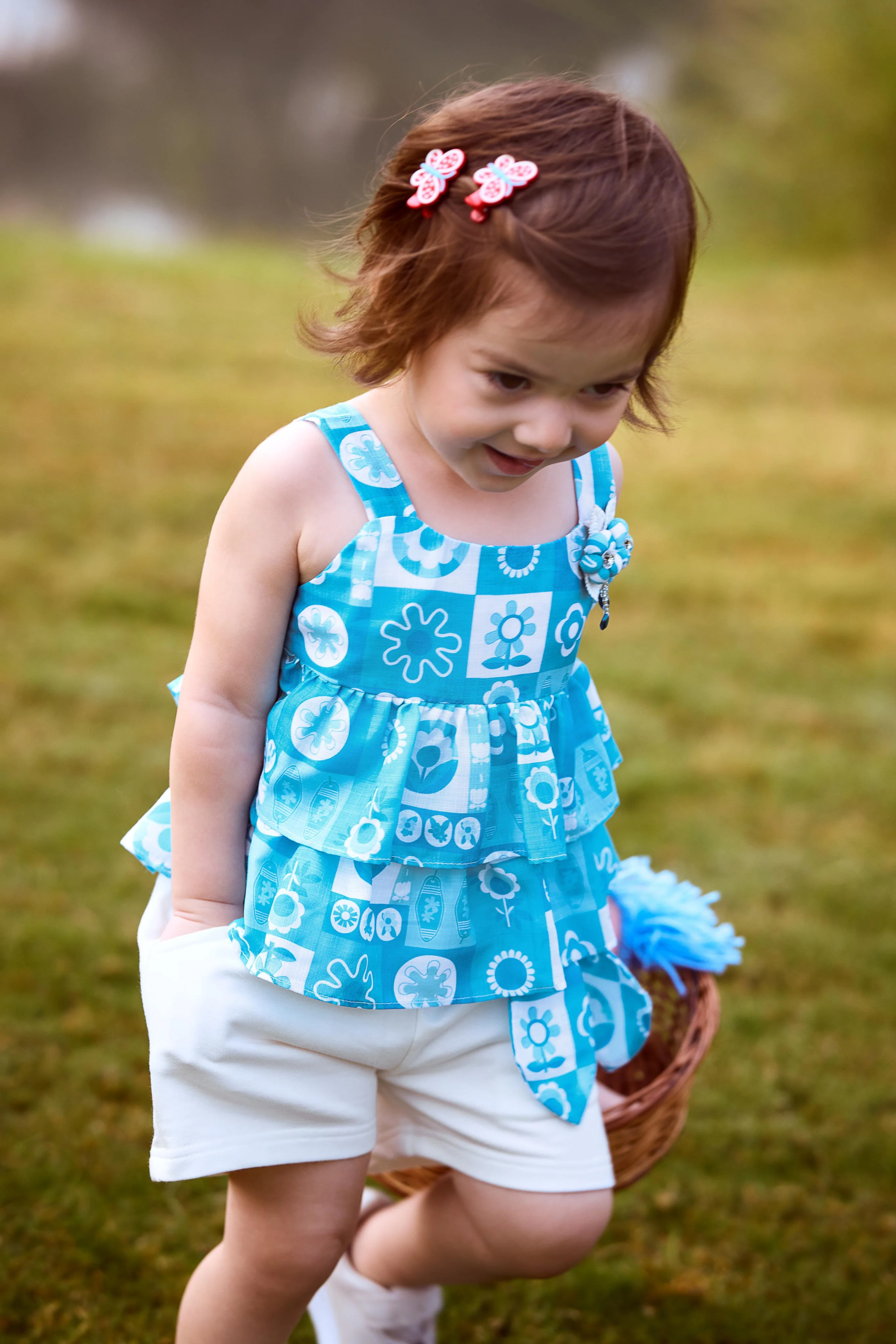 Blue Printed Ruffle Top with Shorts Set TSSET40490 - Image 5