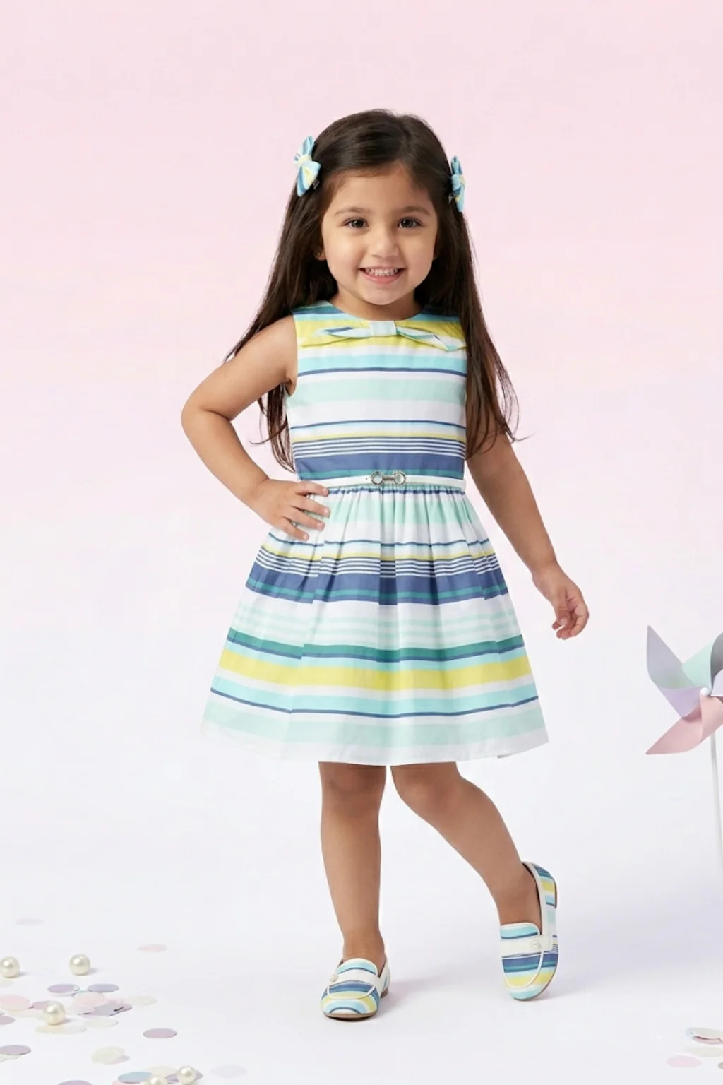 Blue Sleeveless Striped Summer Frock TSF10009