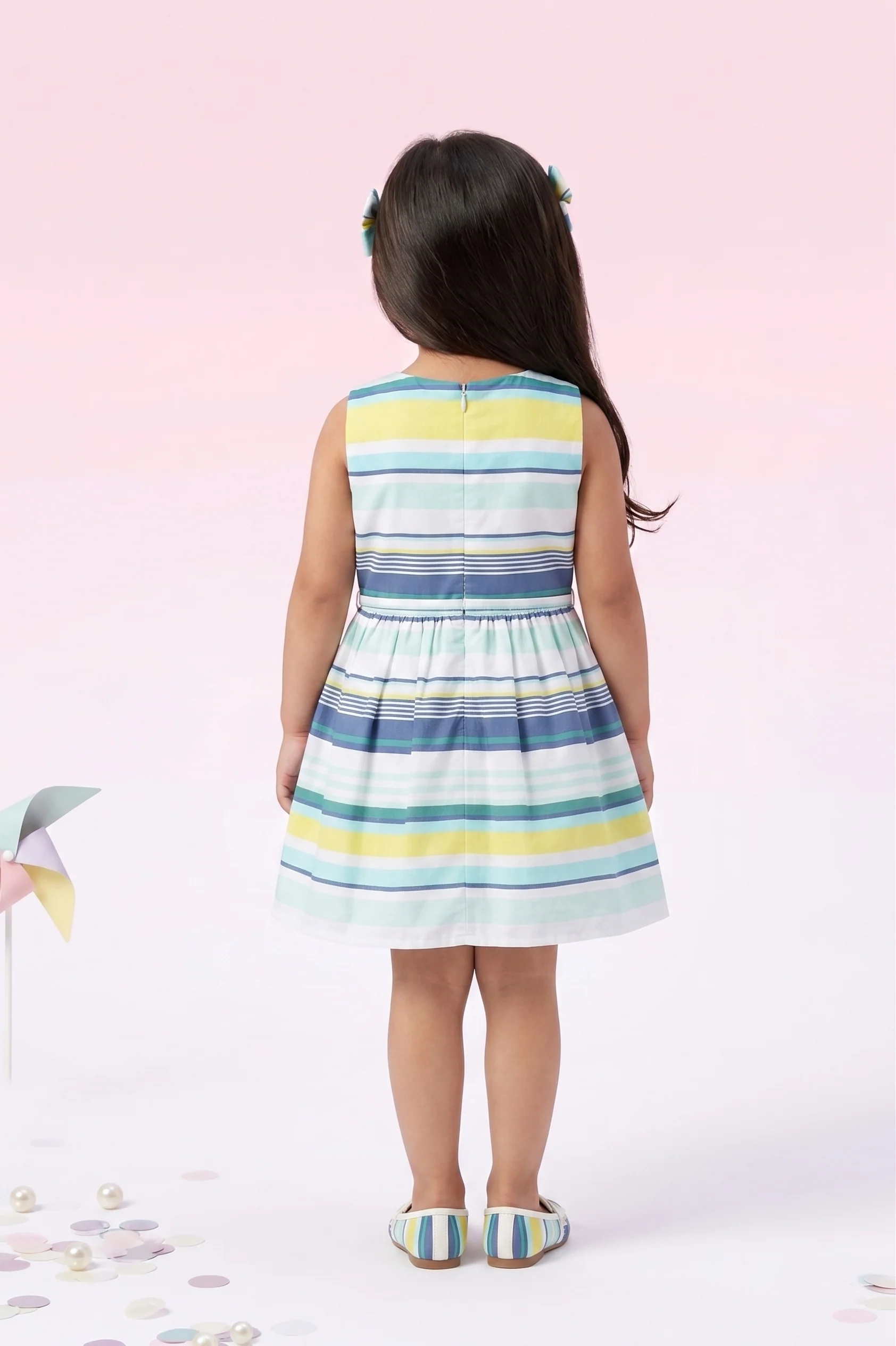 Blue Sleeveless Striped Summer Frock TSF10009 - Image 2